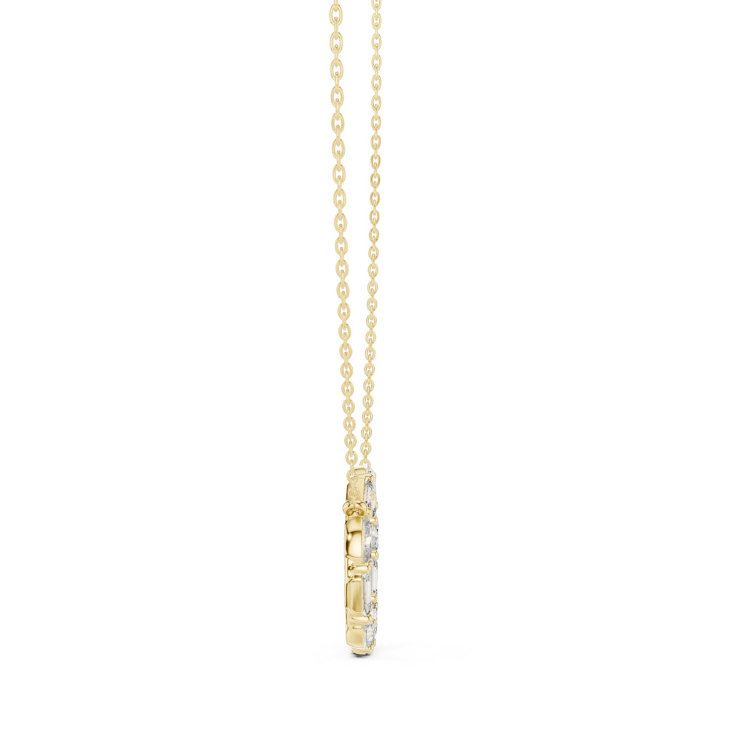 Alternating Oval and Emerald-Cut Labgrown Diamond Circle Pendant Necklace Yellow Gold