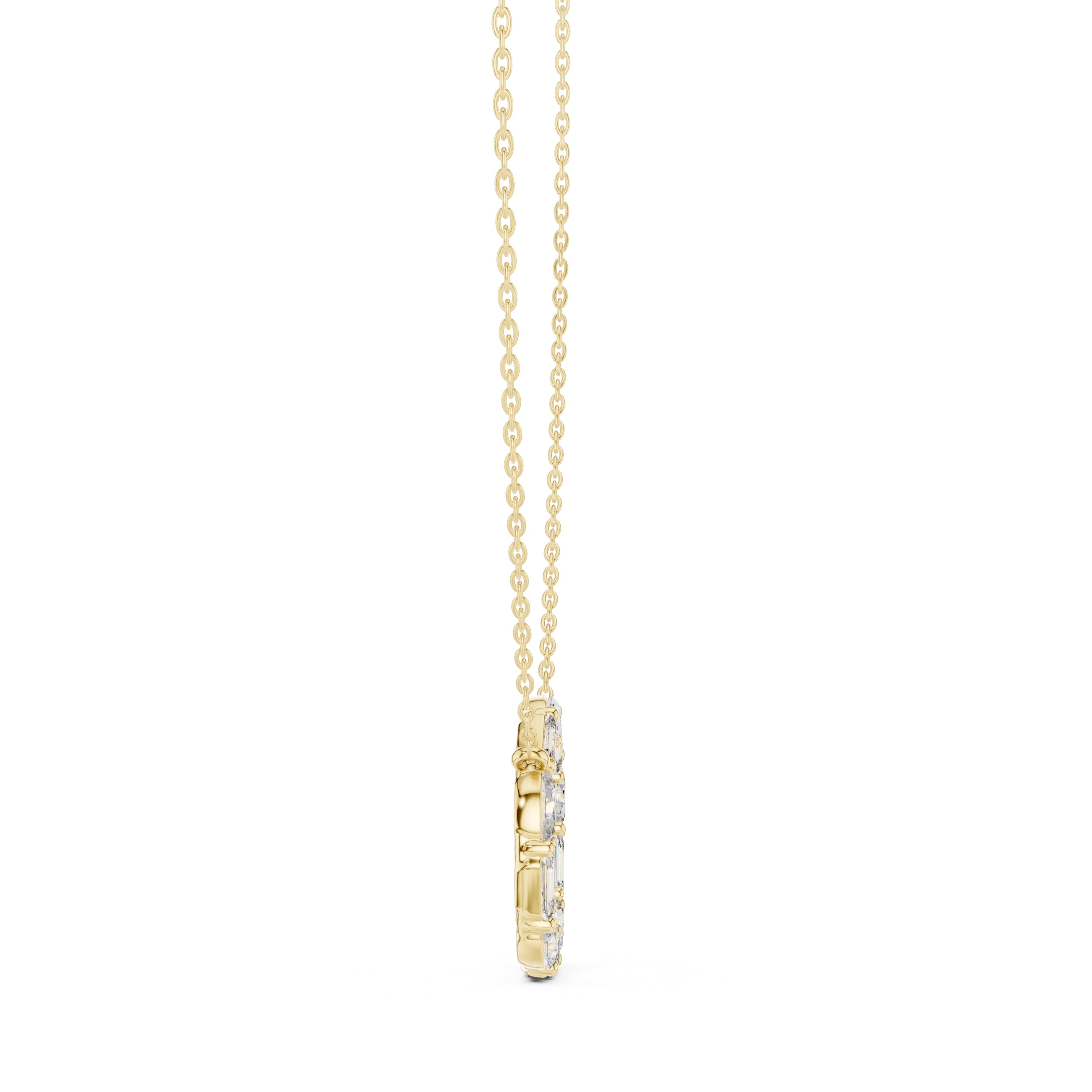 Alternating Oval and Emerald-Cut Labgrown Diamond Circle Pendant Necklace Yellow Gold