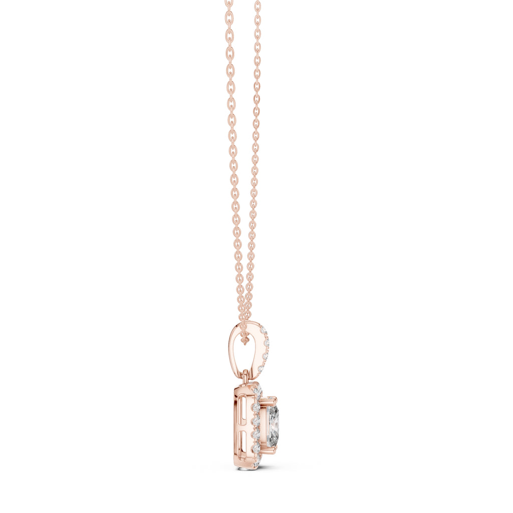 3.00 Carat Cushion-Cut Halo Labgrown Diamond Pendant Necklace 3ct Rose Gold