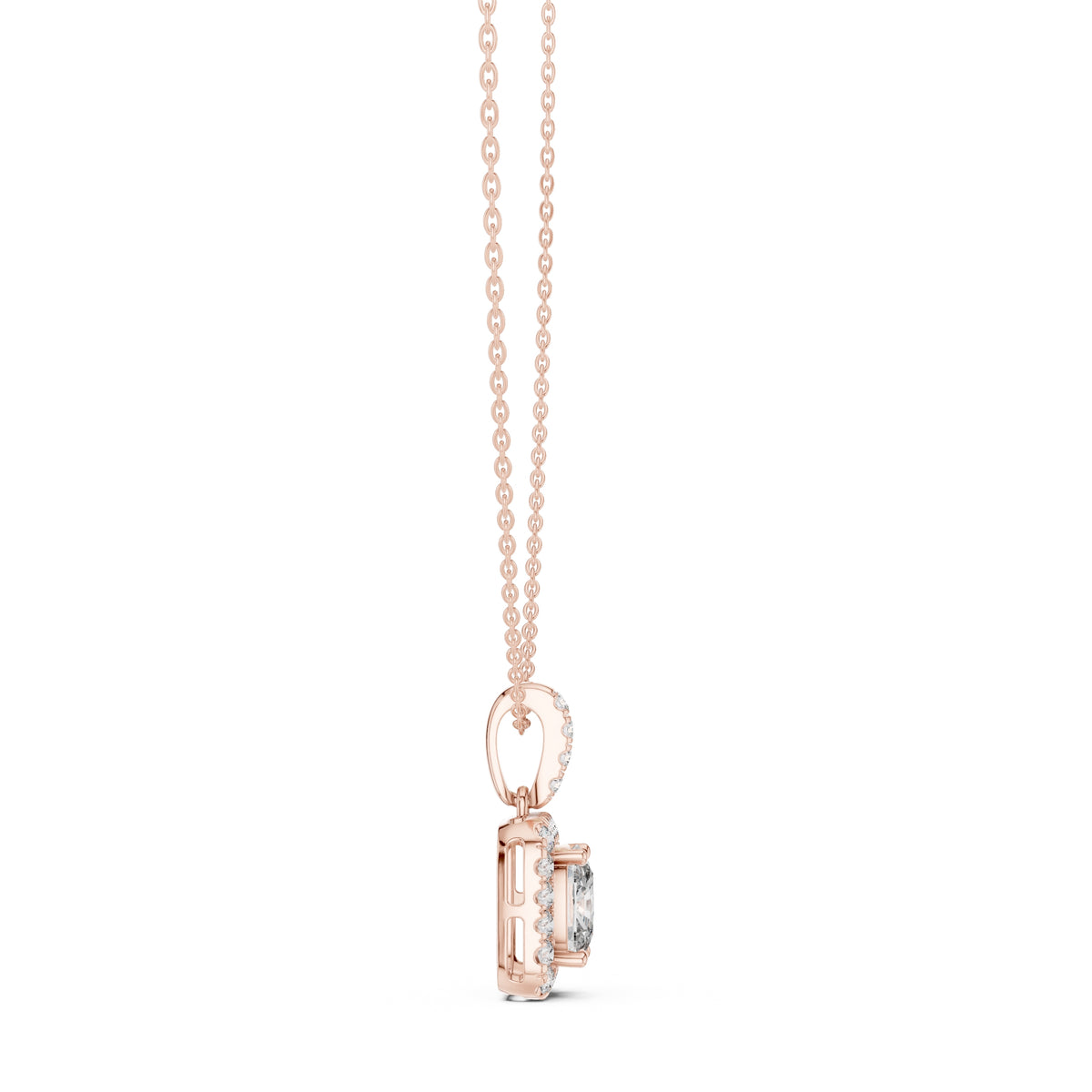 3.00 Carat Cushion-Cut Halo Labgrown Diamond Pendant Necklace 3ct Rose Gold