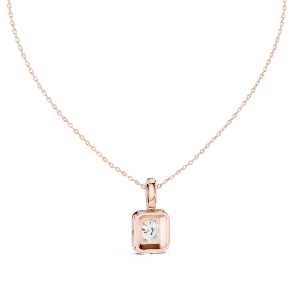 3.00 Carat Cushion-Cut Halo Labgrown Diamond Pendant Necklace 3ct Rose Gold