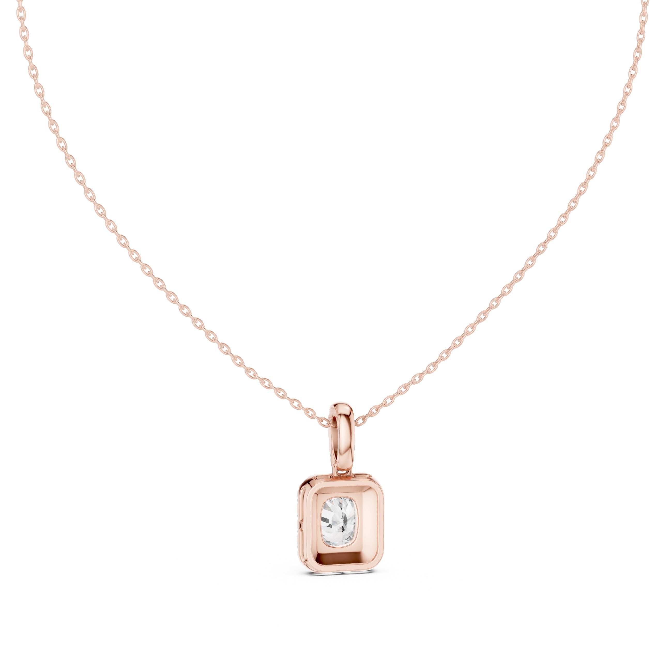 3.00 Carat Cushion-Cut Halo Labgrown Diamond Pendant Necklace 3ct Rose Gold