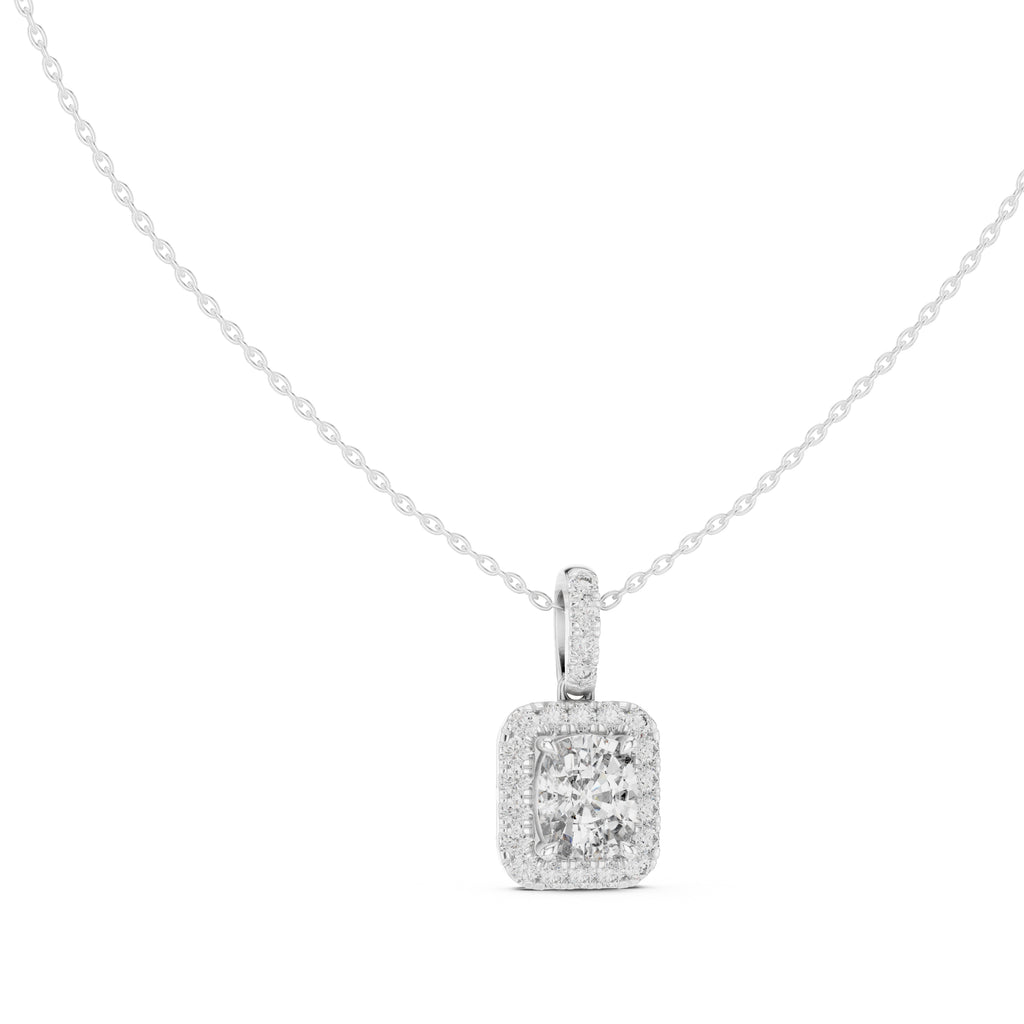 3.00 Carat Cushion-Cut Halo Labgrown Diamond Pendant Necklace 3ct White Gold