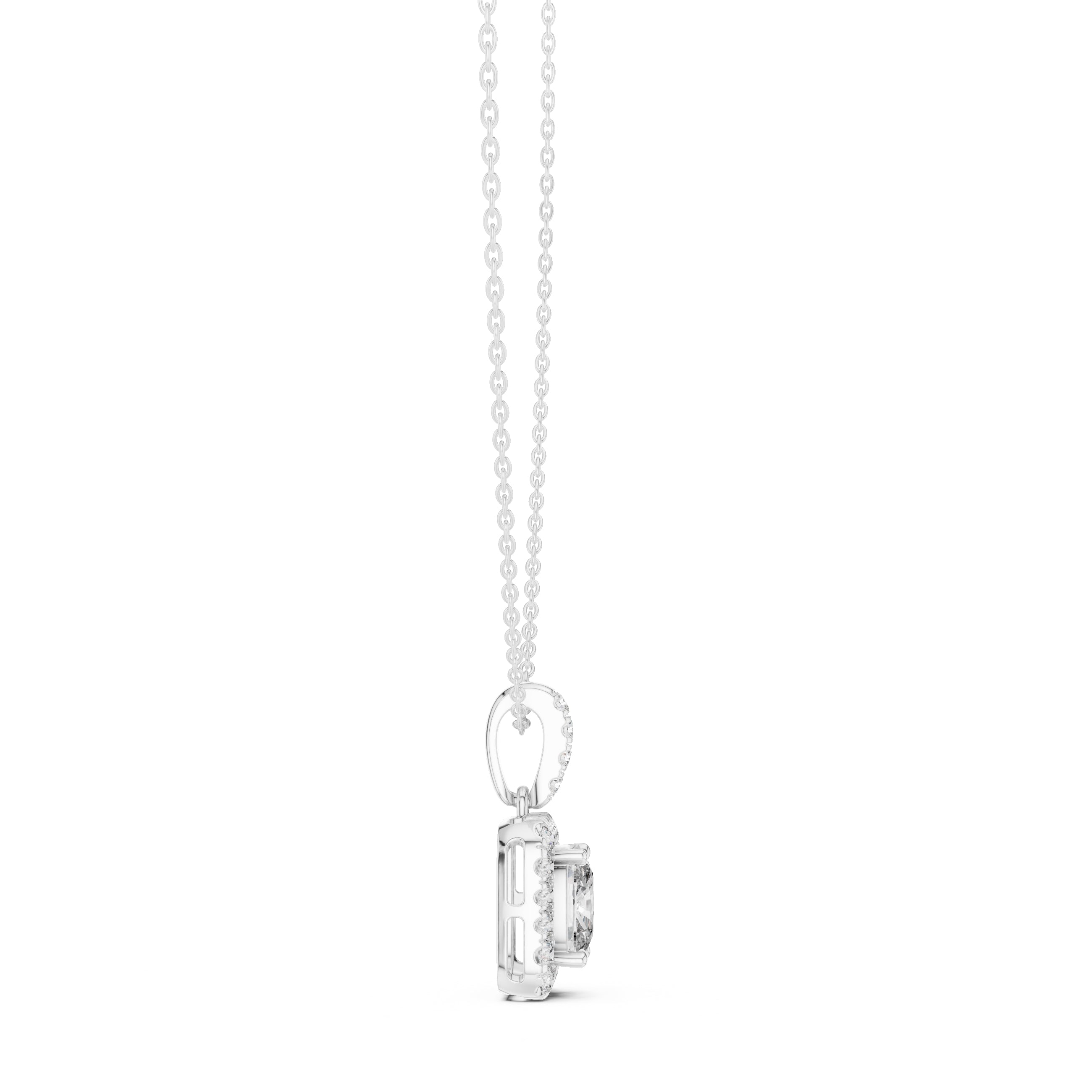 3.00 Carat Cushion-Cut Halo Labgrown Diamond Pendant Necklace 3ct White Gold