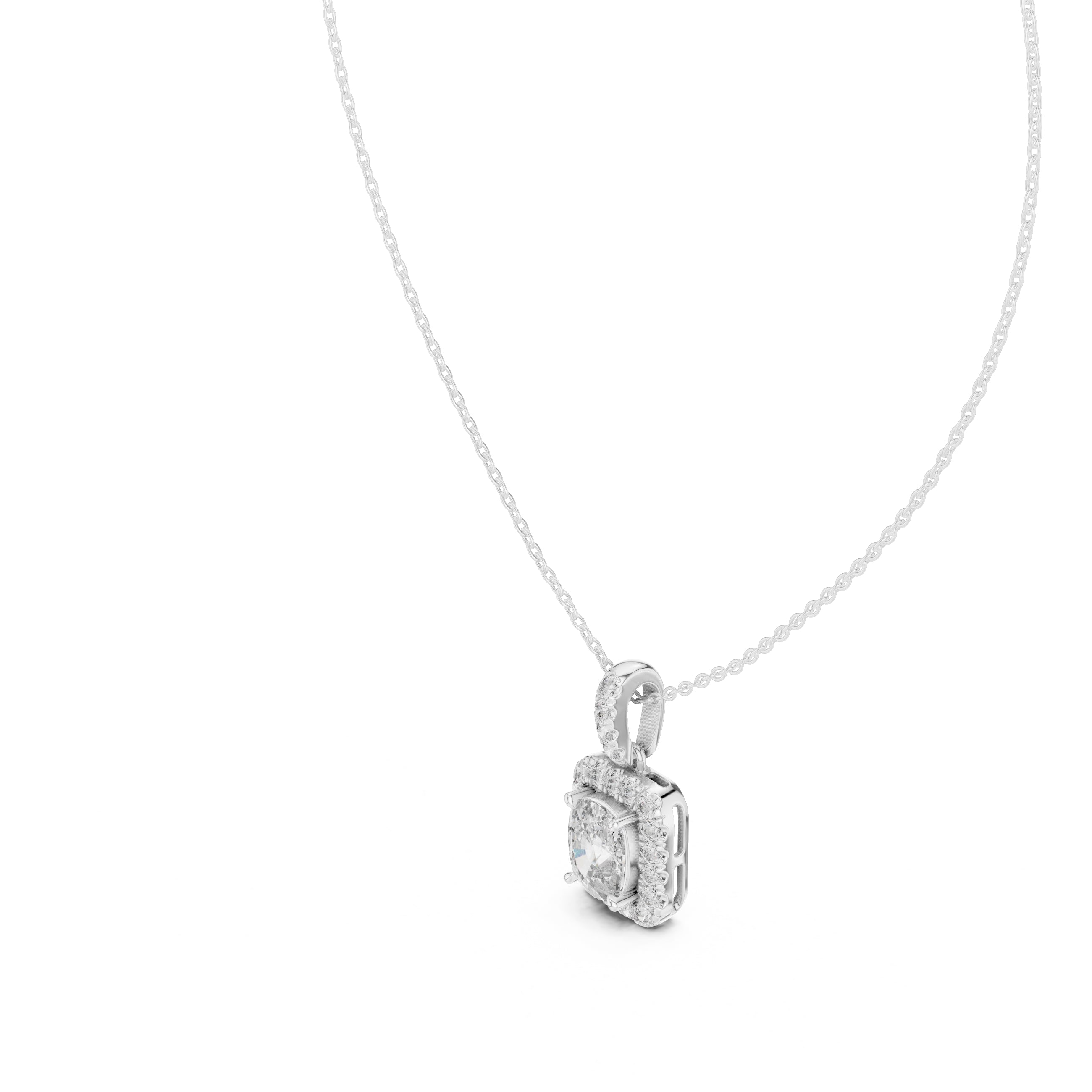 3.00 Carat Cushion-Cut Halo Labgrown Diamond Pendant Necklace 3ct White Gold