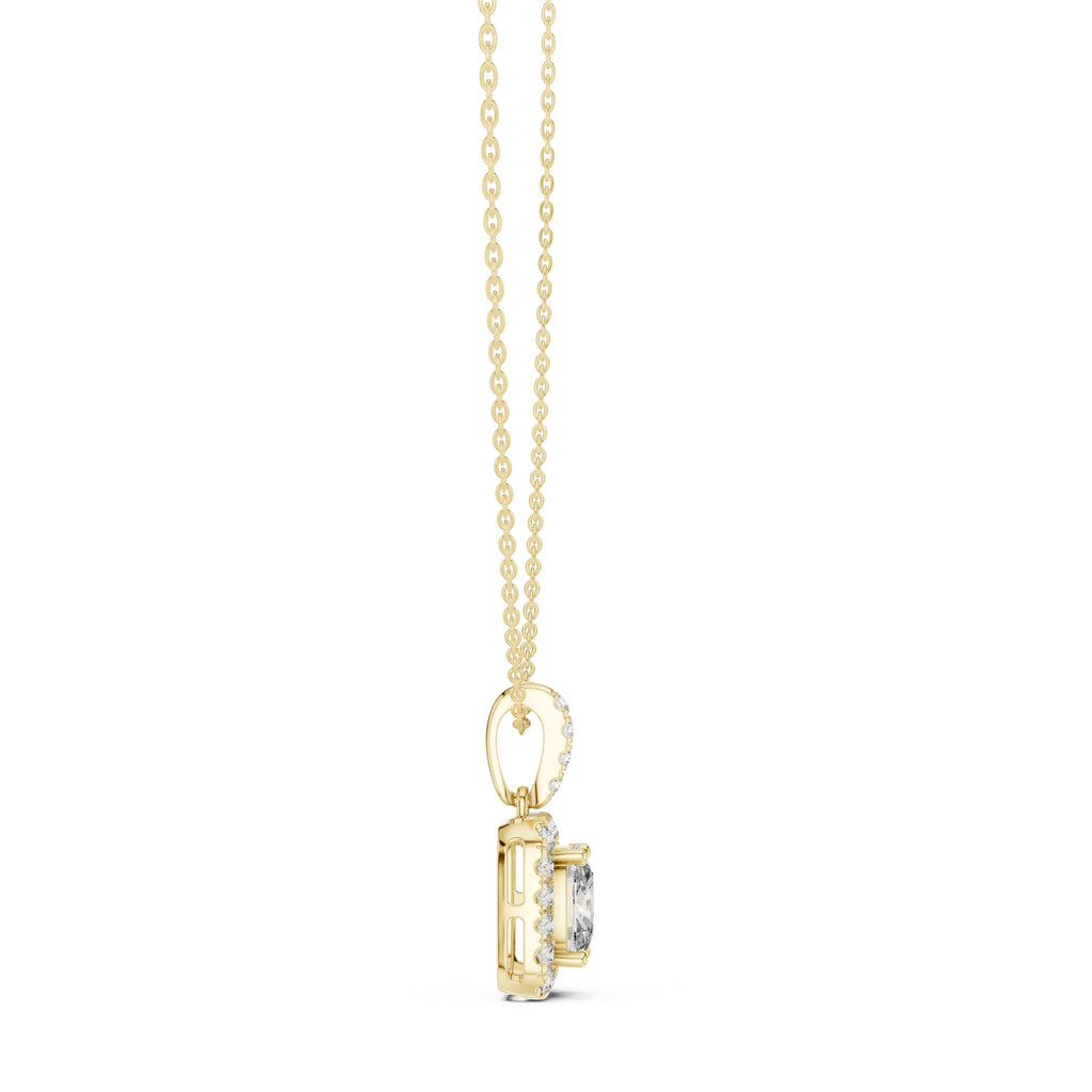 3.00 Carat Cushion-Cut Halo Labgrown Diamond Pendant Necklace 3ct Yellow Gold