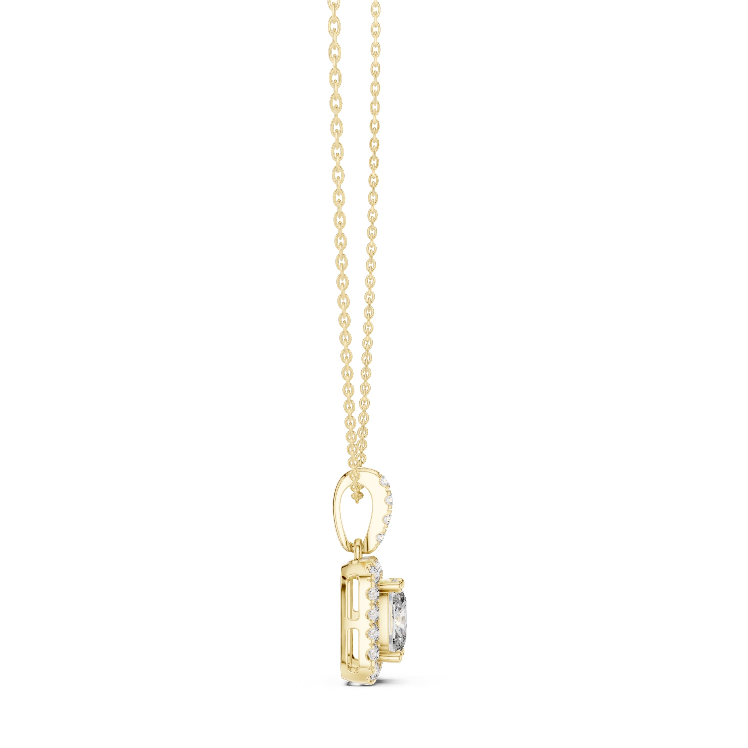 3.00 Carat Cushion-Cut Halo Labgrown Diamond Pendant Necklace 3ct Yellow Gold