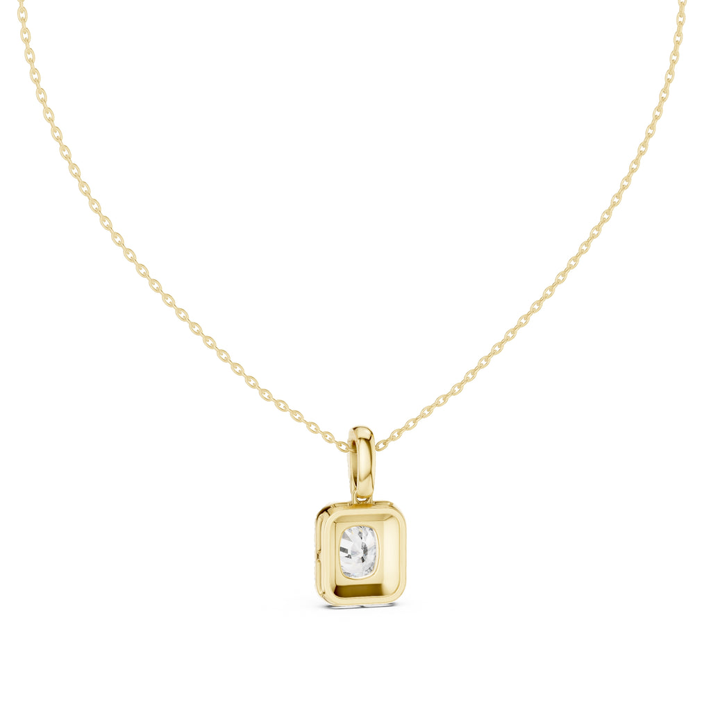 3.00 Carat Cushion-Cut Halo Labgrown Diamond Pendant Necklace 3ct Yellow Gold