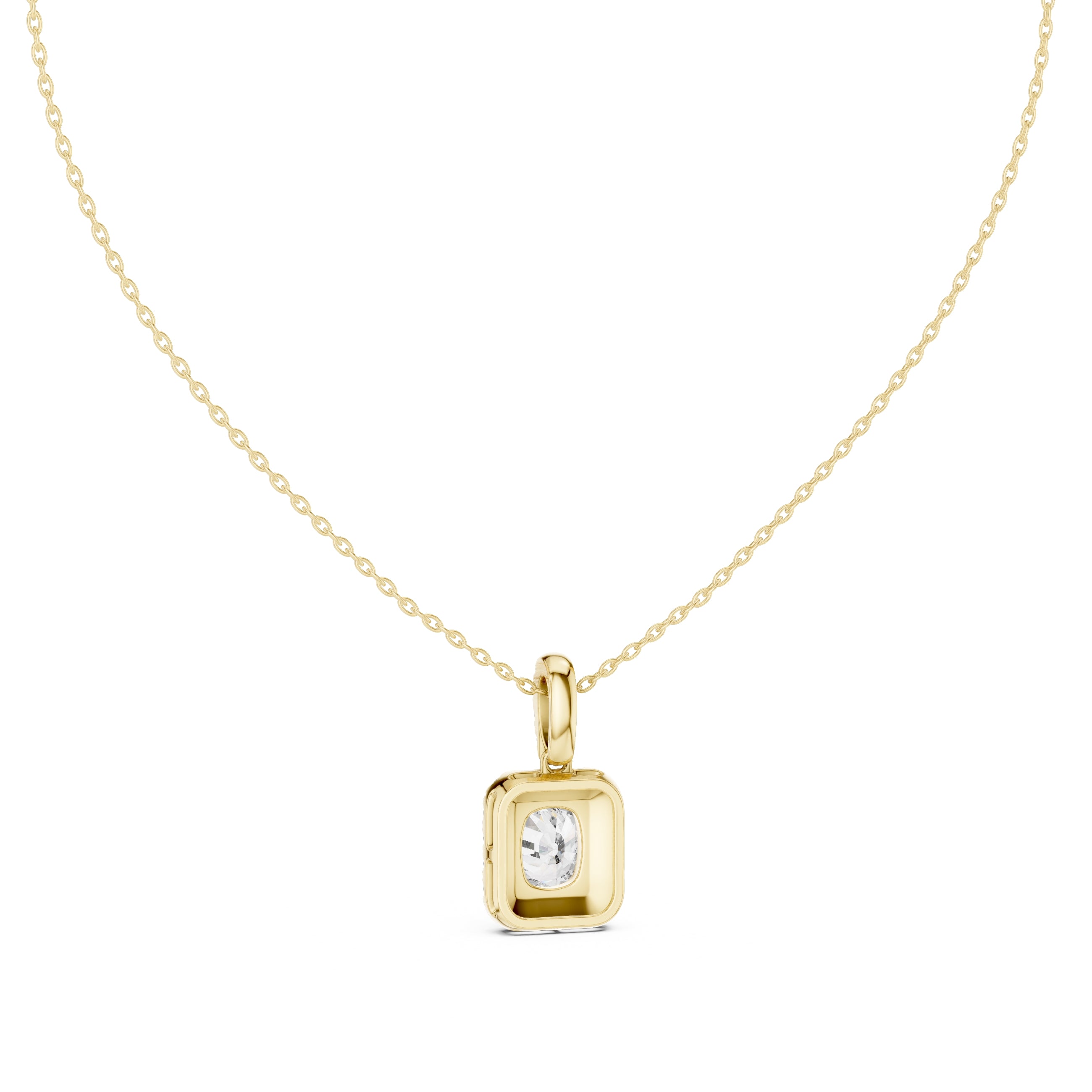3.00 Carat Cushion-Cut Halo Labgrown Diamond Pendant Necklace 3ct Yellow Gold