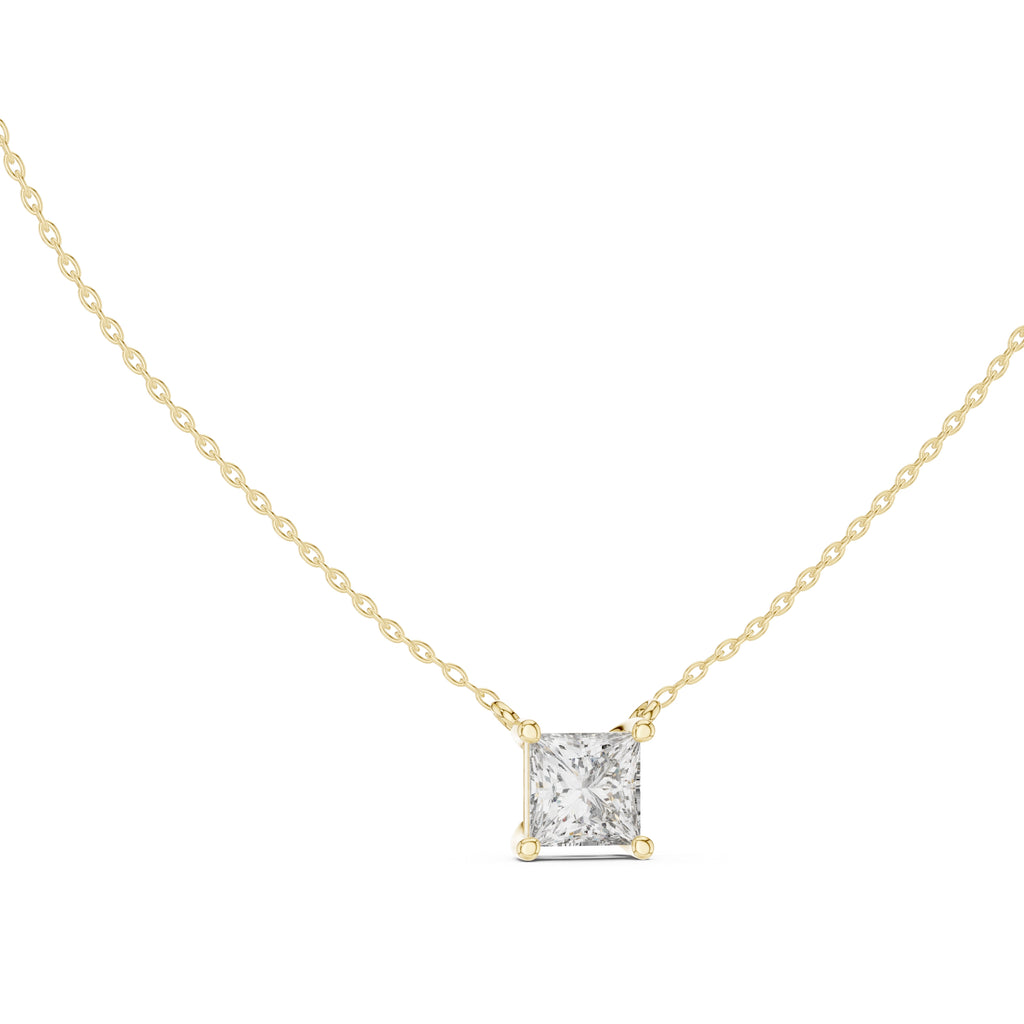 Bold 2.5ct Square Brilliant Labgrown Diamond Pendant 2.5ct Yellow Gold