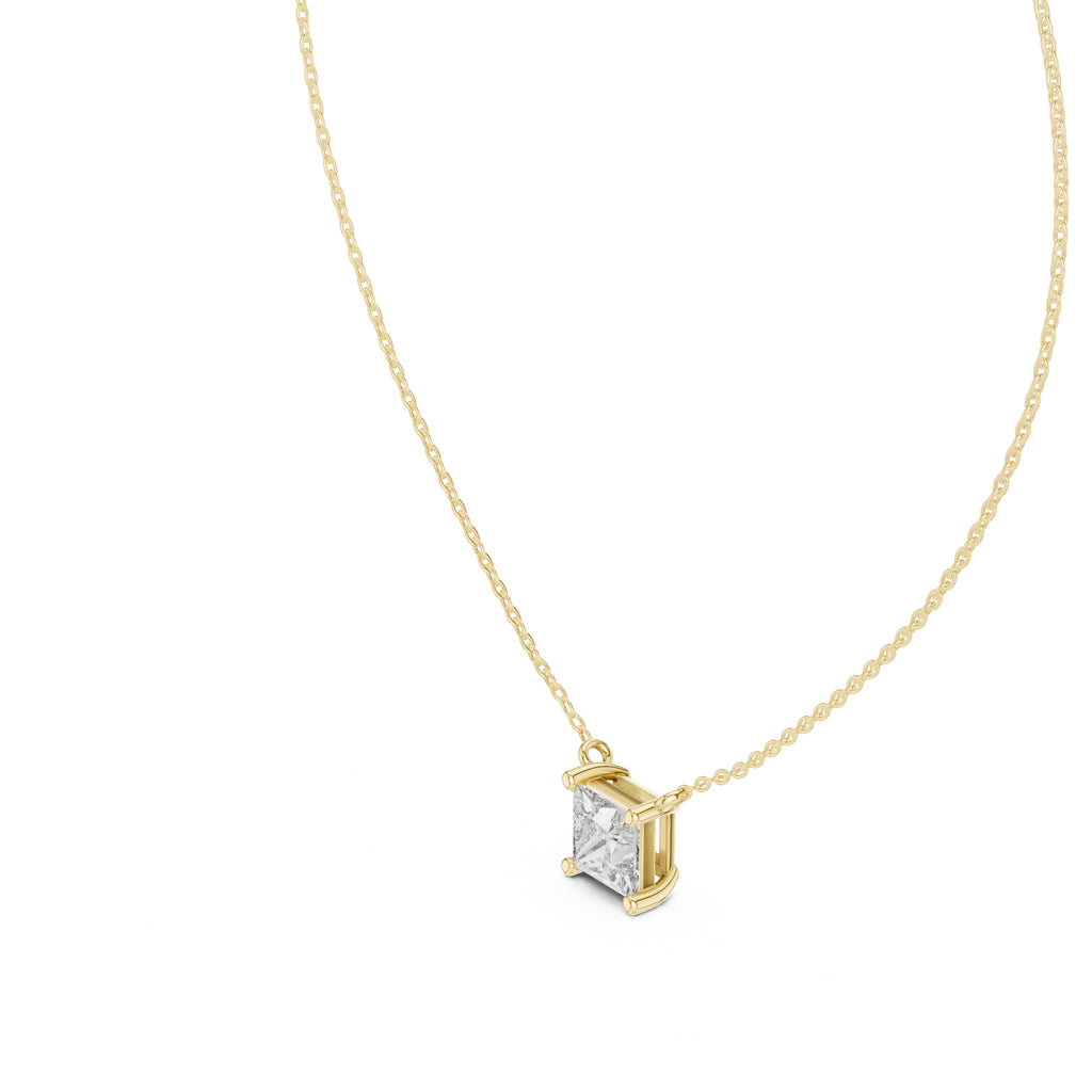 Bold 2.5ct Square Brilliant Labgrown Diamond Pendant 2.5ct Yellow Gold