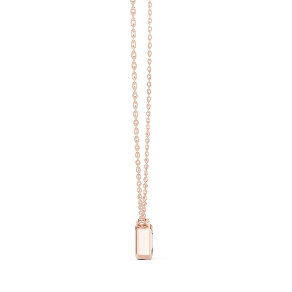 1.50 Carat Emerald-Cut Bezel Labgrown Diamond Pendant Necklace 1.5ct Rose Gold