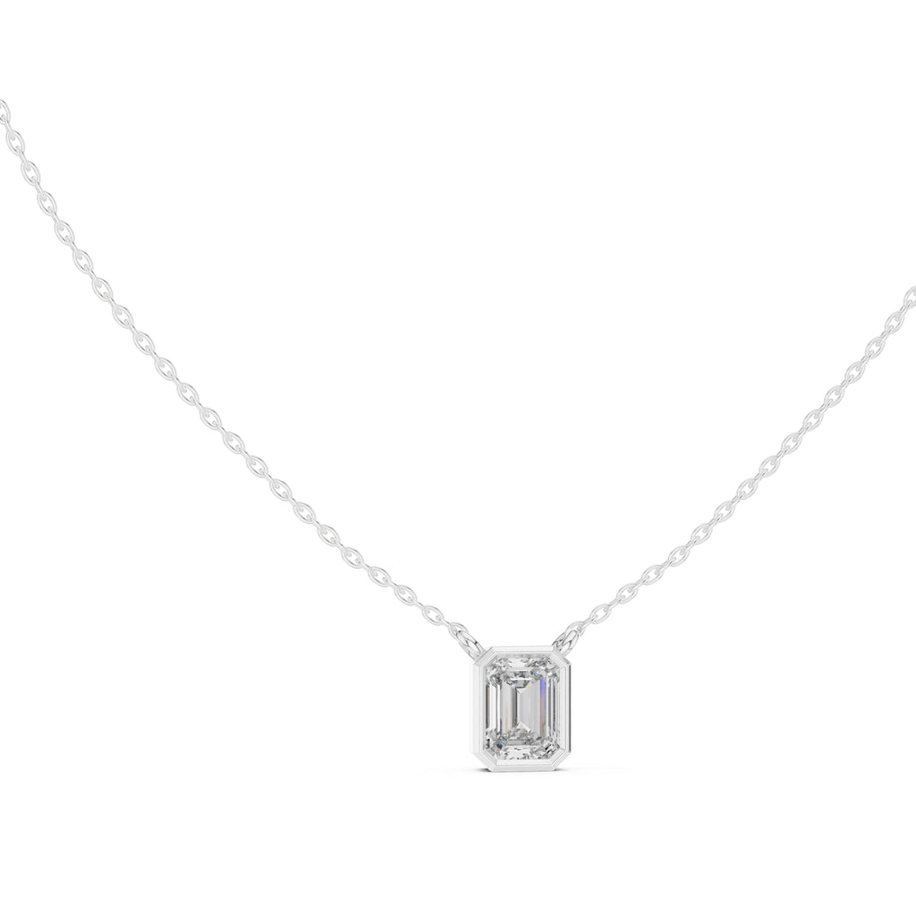 1.50 Carat Emerald-Cut Bezel Labgrown Diamond Pendant Necklace 1.5ct White Gold