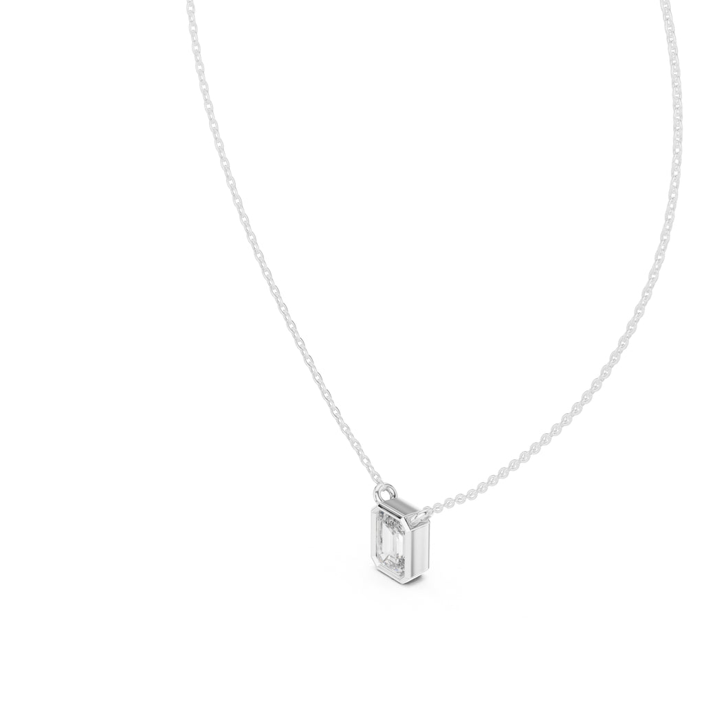 1.50 Carat Emerald-Cut Bezel Labgrown Diamond Pendant Necklace 1.5ct White Gold