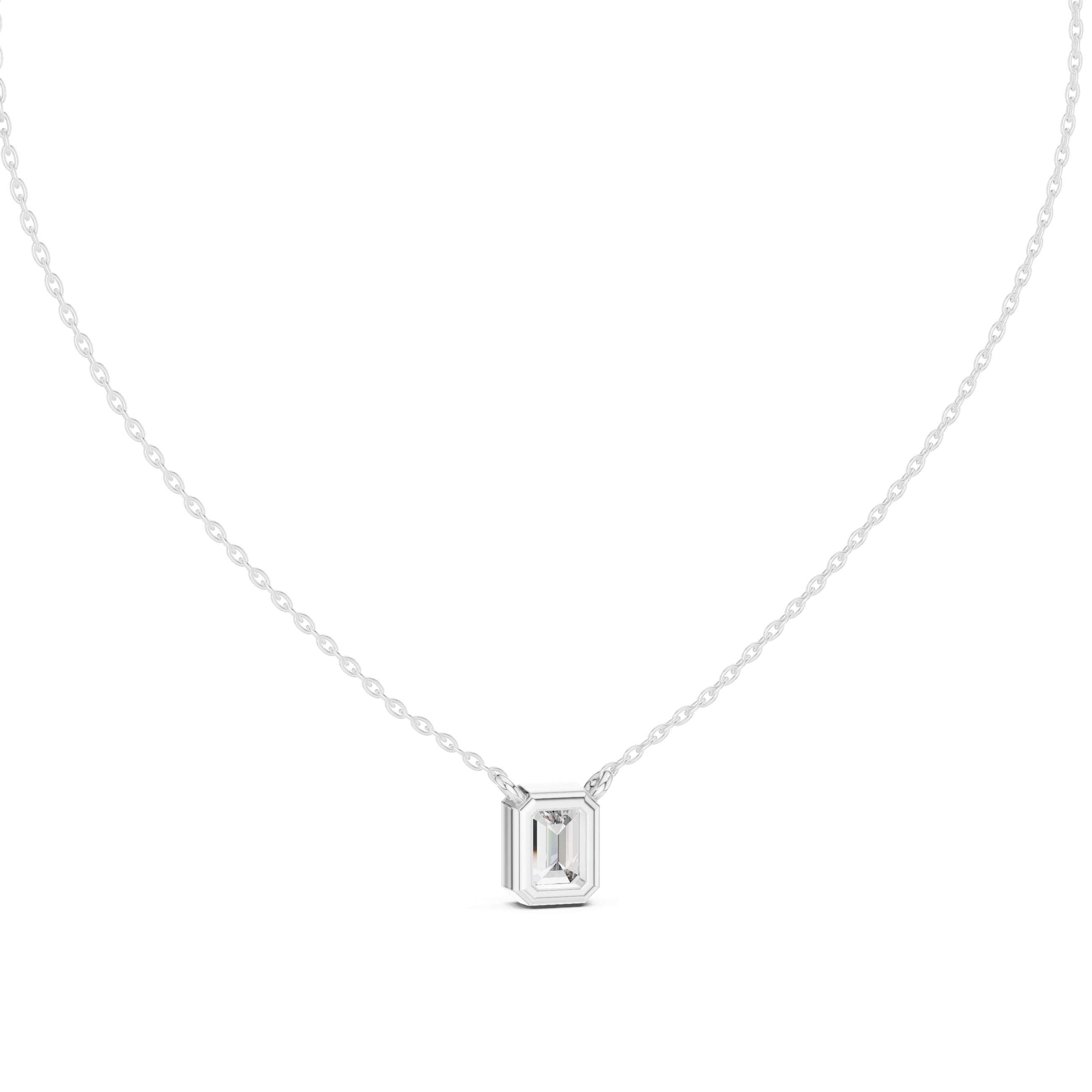1.50 Carat Emerald-Cut Bezel Labgrown Diamond Pendant Necklace 1.5ct White Gold