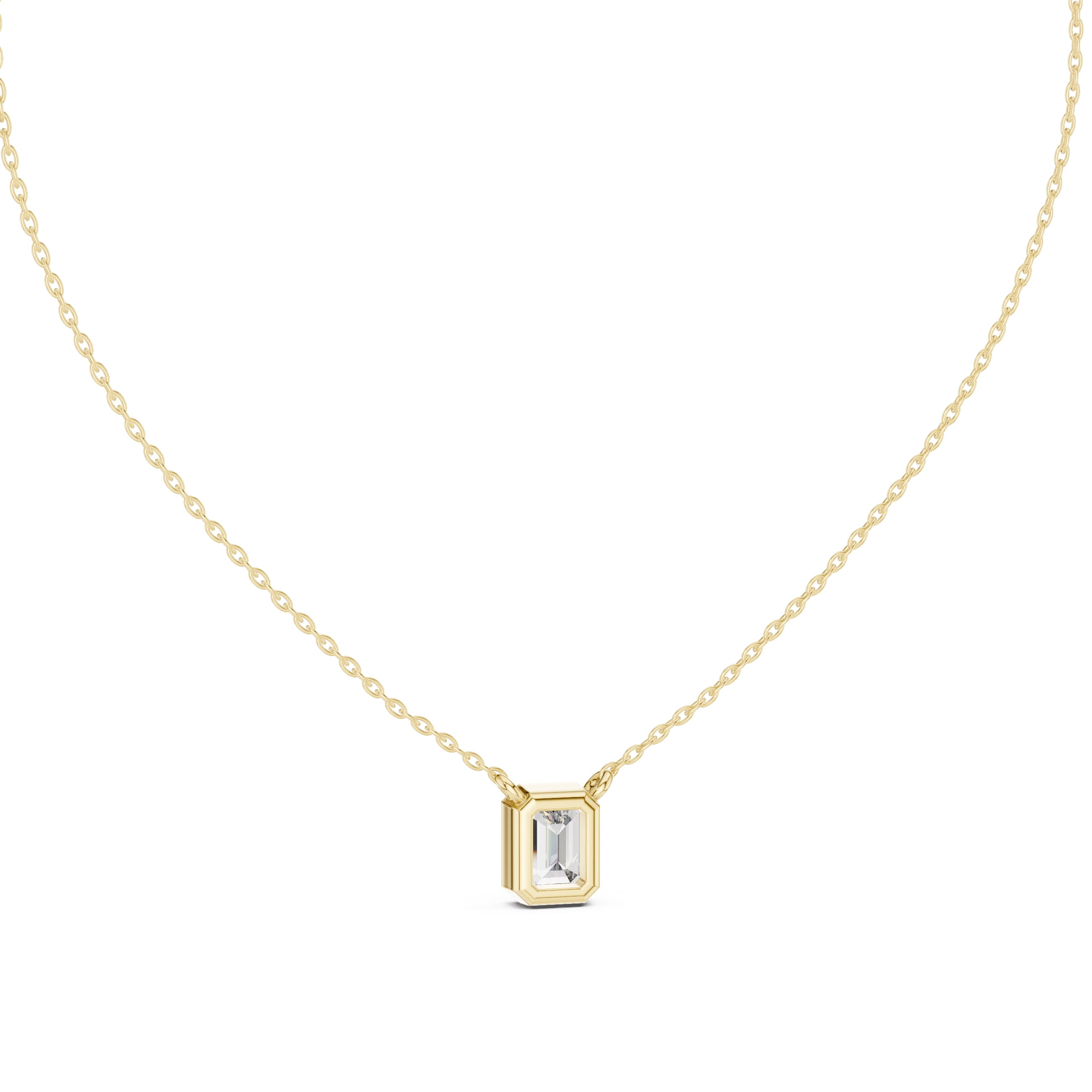 1.50 Carat Emerald-Cut Bezel Labgrown Diamond Pendant Necklace 1.5ct Yellow Gold