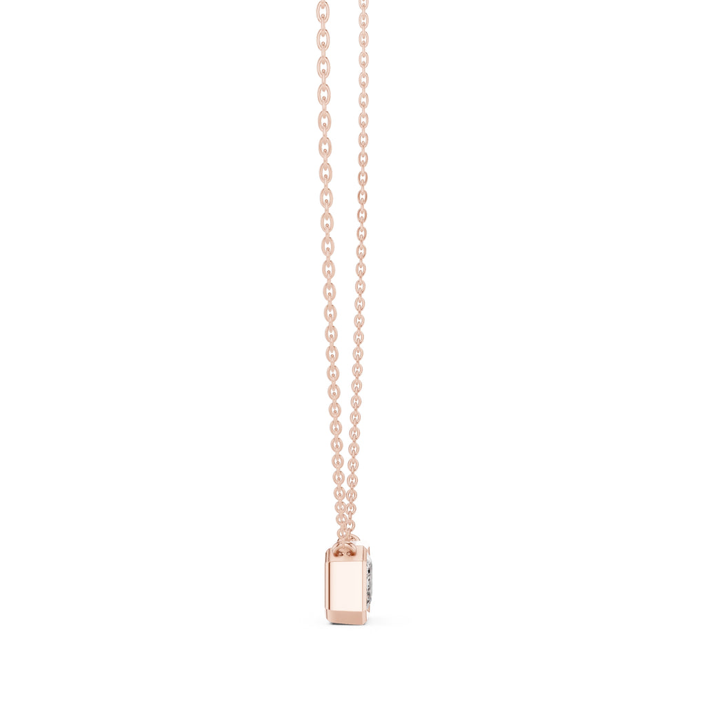 2.50 Carat Emerald-Cut Bezel Labgrown Diamond Pendant Necklace 2.5ct Rose Gold