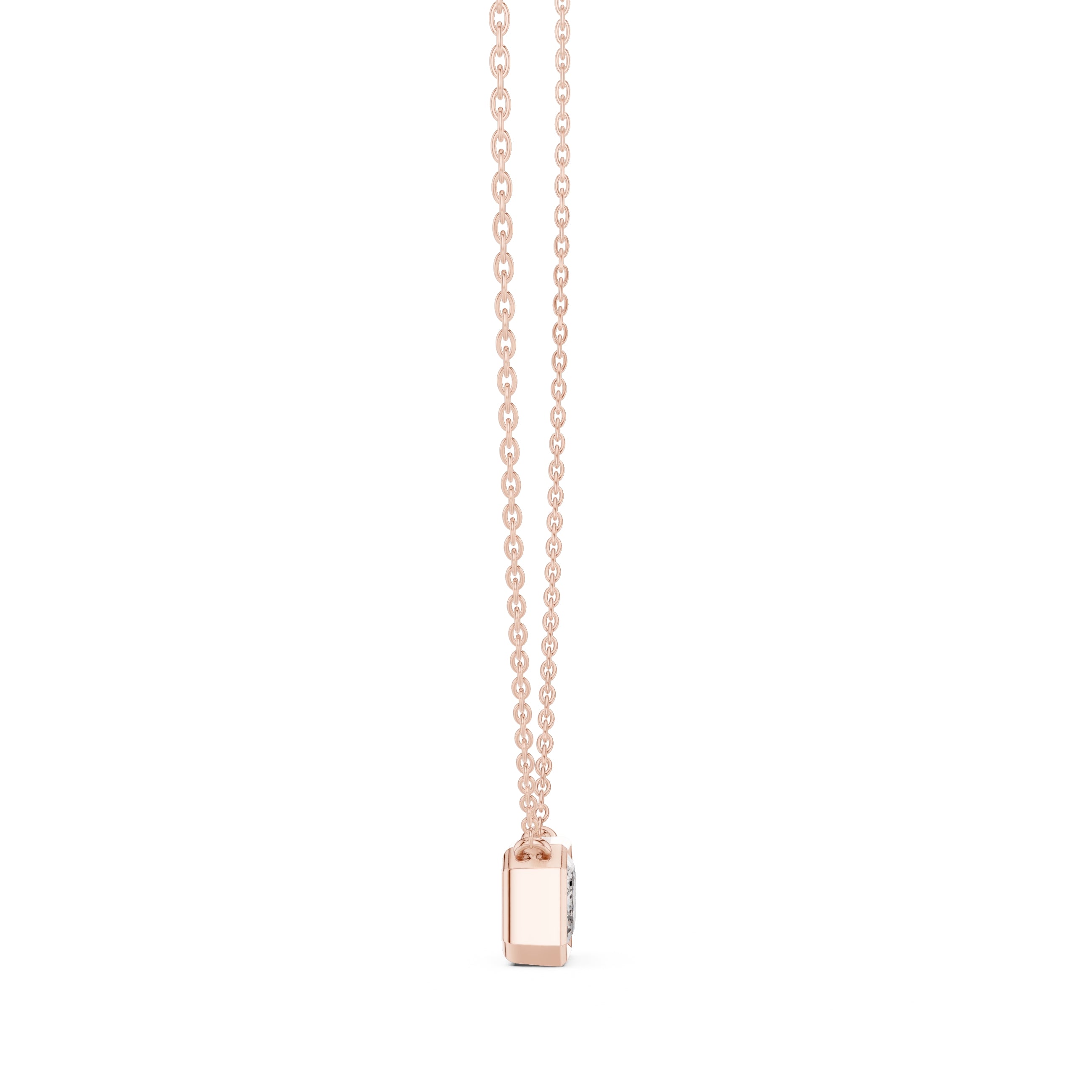 2.50 Carat Emerald-Cut Bezel Labgrown Diamond Pendant Necklace 2.5ct Rose Gold
