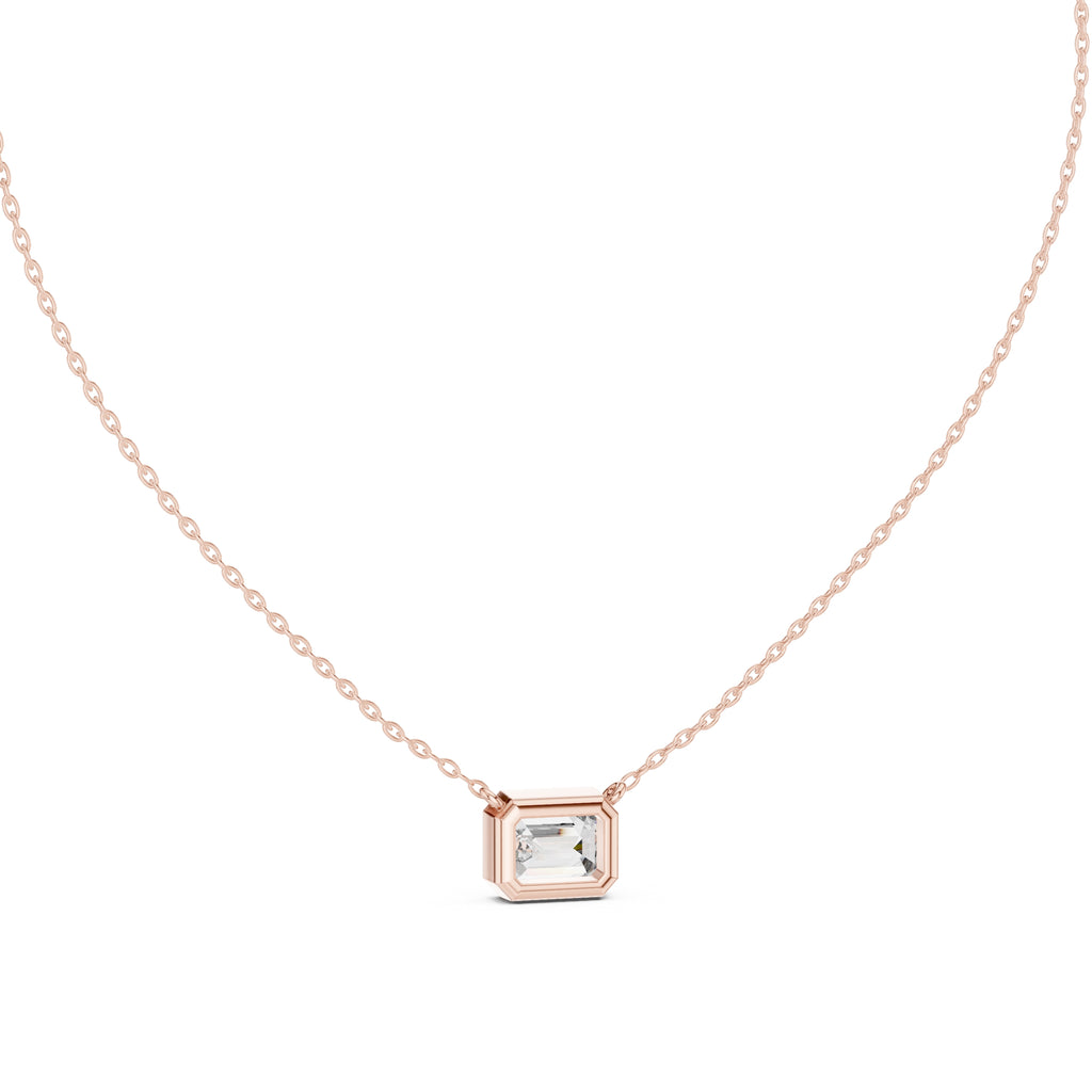 2.50 Carat Emerald-Cut Bezel Labgrown Diamond Pendant Necklace 2.5ct Rose Gold