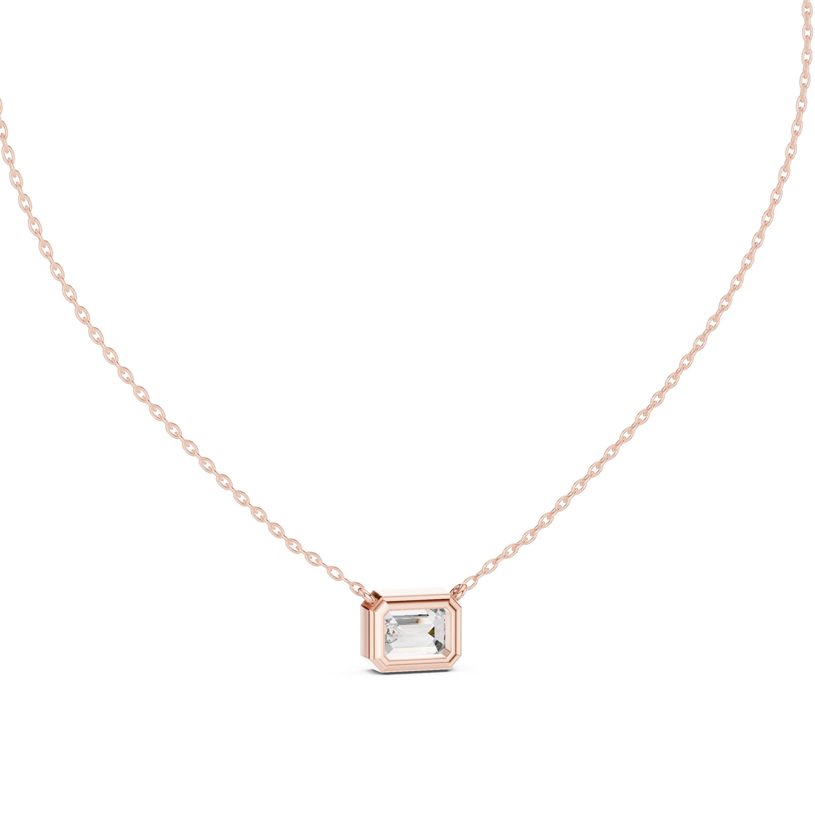 2.50 Carat Emerald-Cut Bezel Labgrown Diamond Pendant Necklace 2.5ct Rose Gold