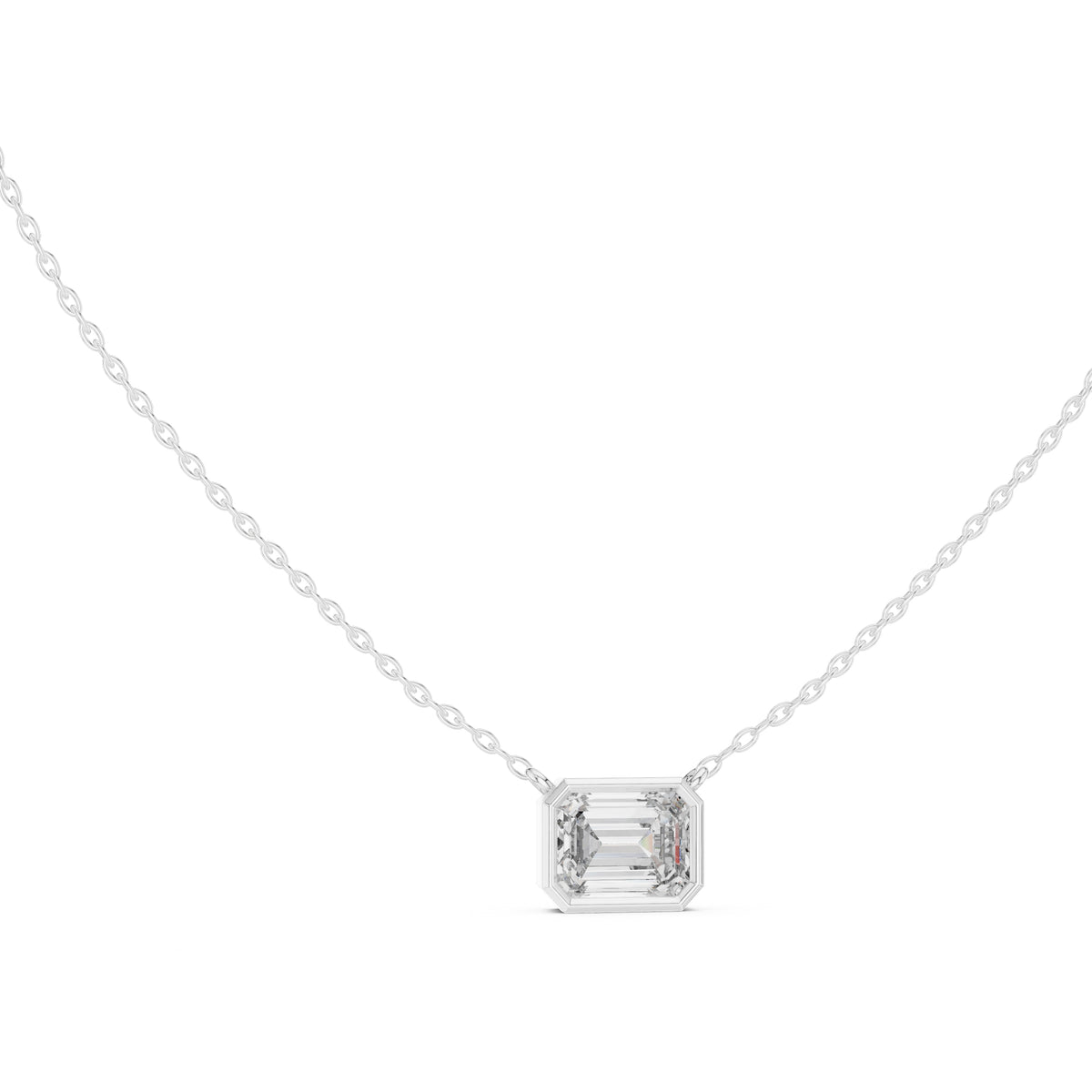 2.50 Carat Emerald-Cut Bezel Labgrown Diamond Pendant Necklace 2.5ct White Gold