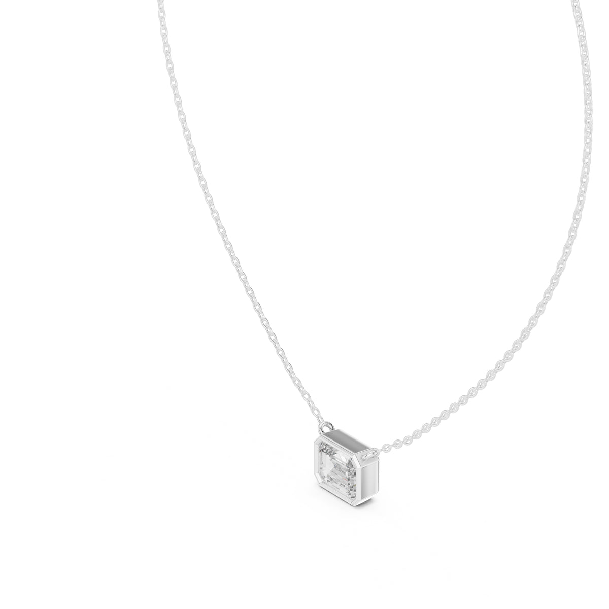 2.50 Carat Emerald-Cut Bezel Labgrown Diamond Pendant Necklace 2.5ct White Gold