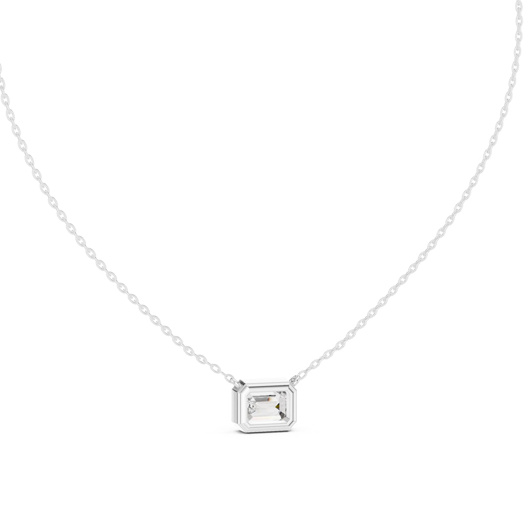 2.50 Carat Emerald-Cut Bezel Labgrown Diamond Pendant Necklace 2.5ct White Gold
