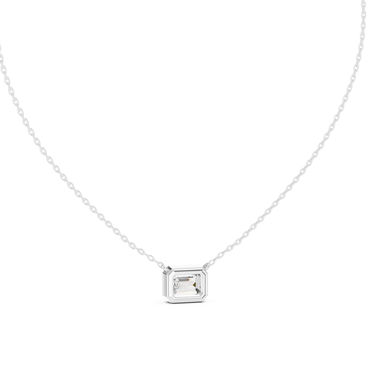 2.50 Carat Emerald-Cut Bezel Labgrown Diamond Pendant Necklace 2.5ct White Gold