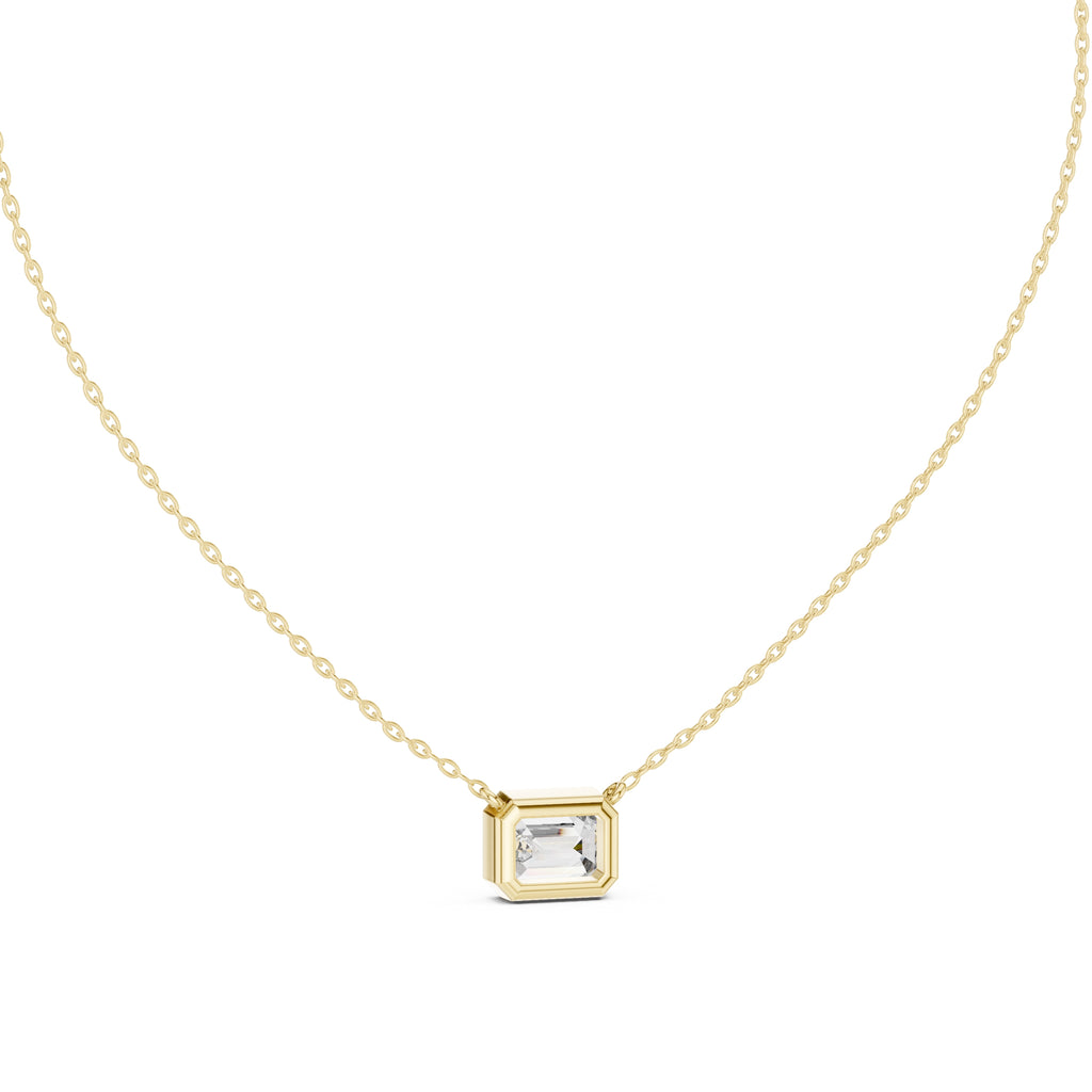2.50 Carat Emerald-Cut Bezel Labgrown Diamond Pendant Necklace 2.5ct Yellow Gold