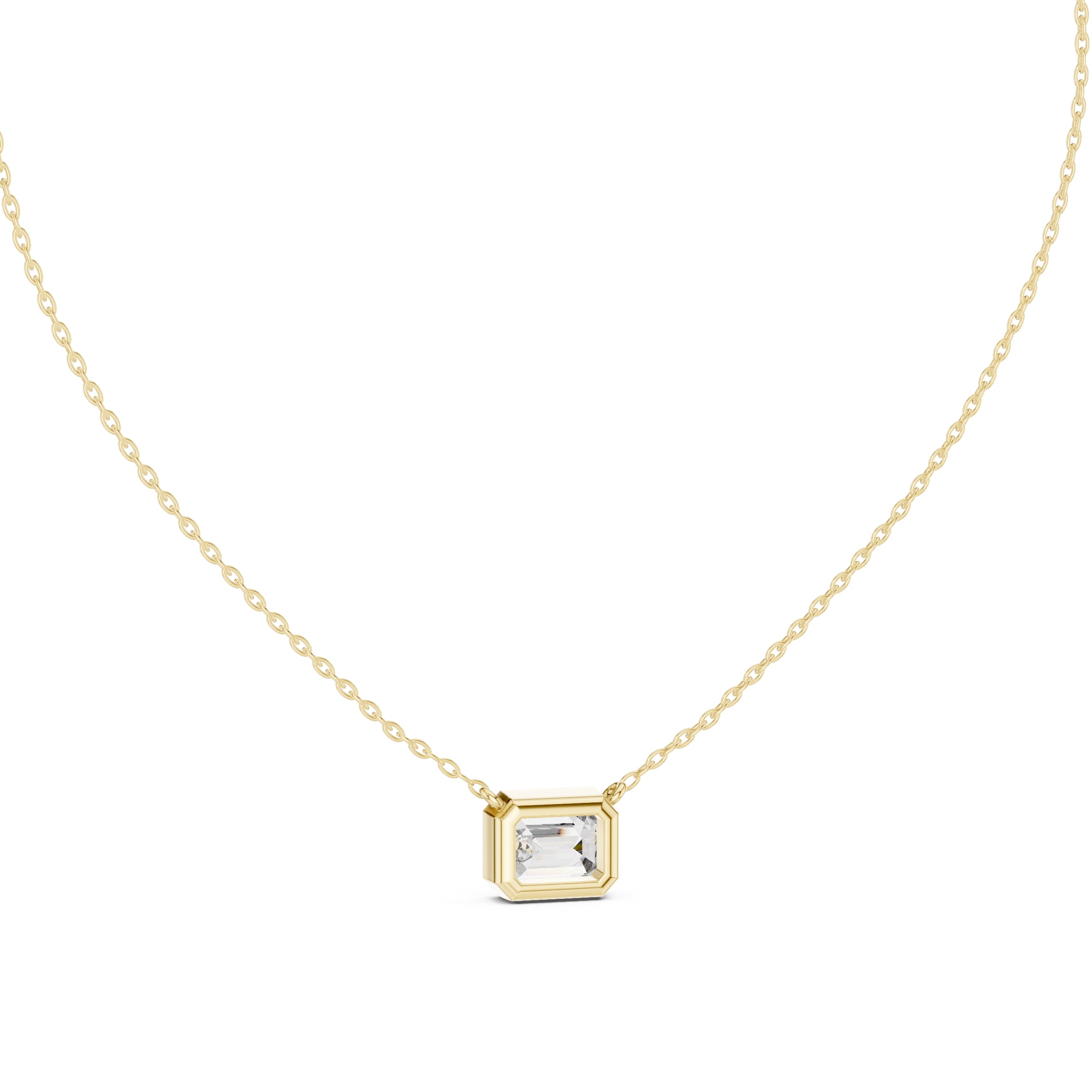 2.50 Carat Emerald-Cut Bezel Labgrown Diamond Pendant Necklace 2.5ct Yellow Gold