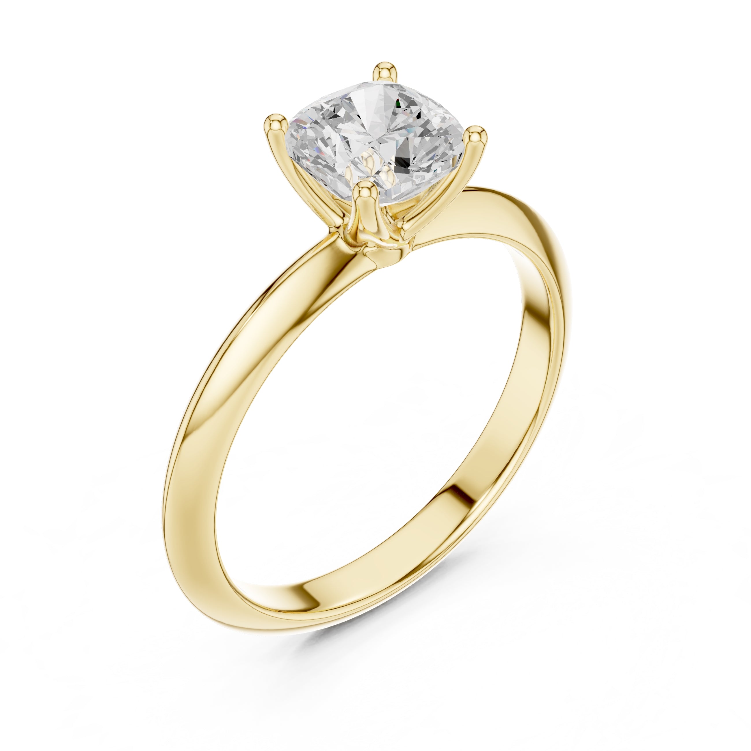 1.00 ct Signature Four-Prong Solitaire 1ct Yellow Gold Cushion