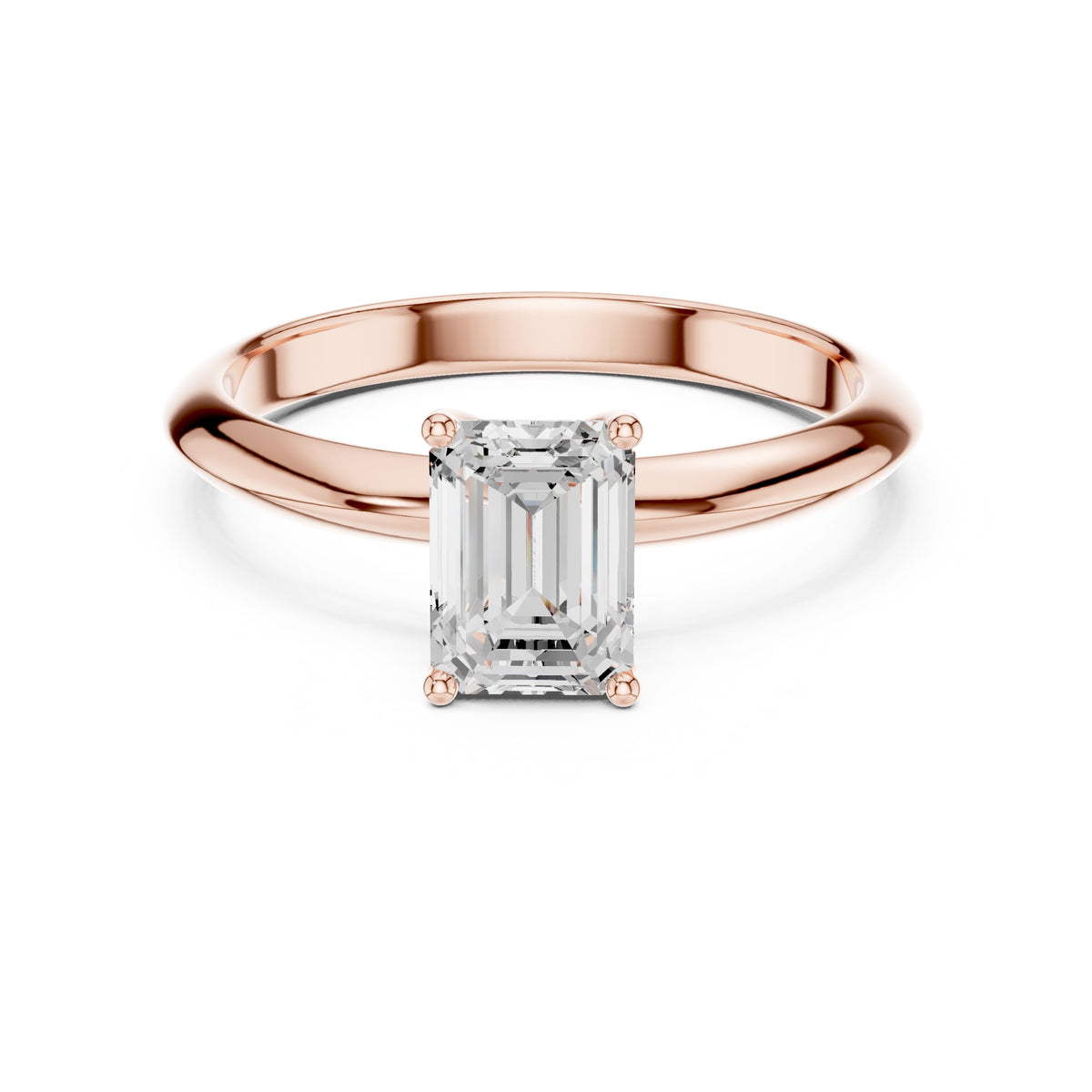 1.00 ct Signature Four-Prong Solitaire 1ct Rose Gold Emerald