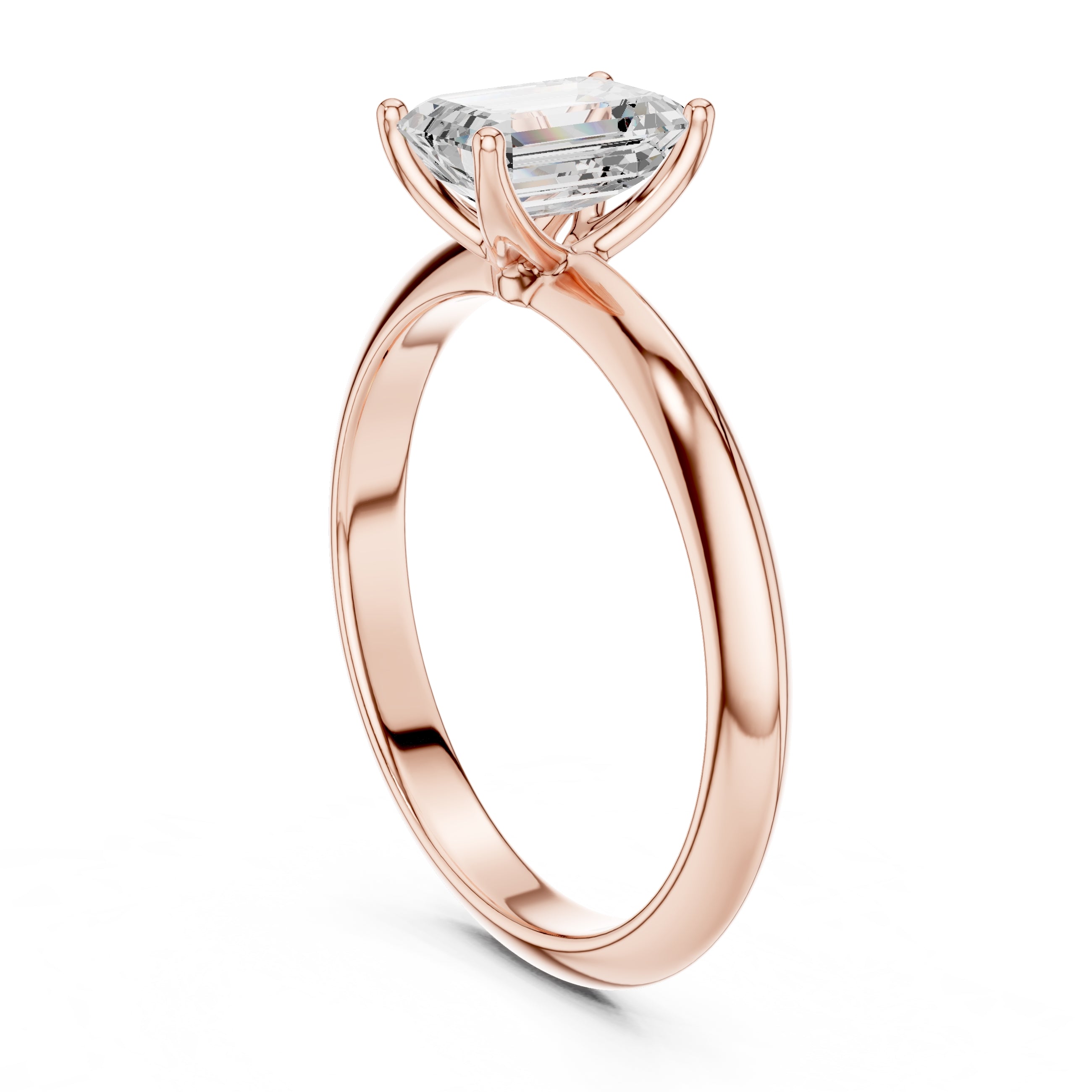 1.00 ct Signature Four-Prong Solitaire 1ct Rose Gold Emerald
