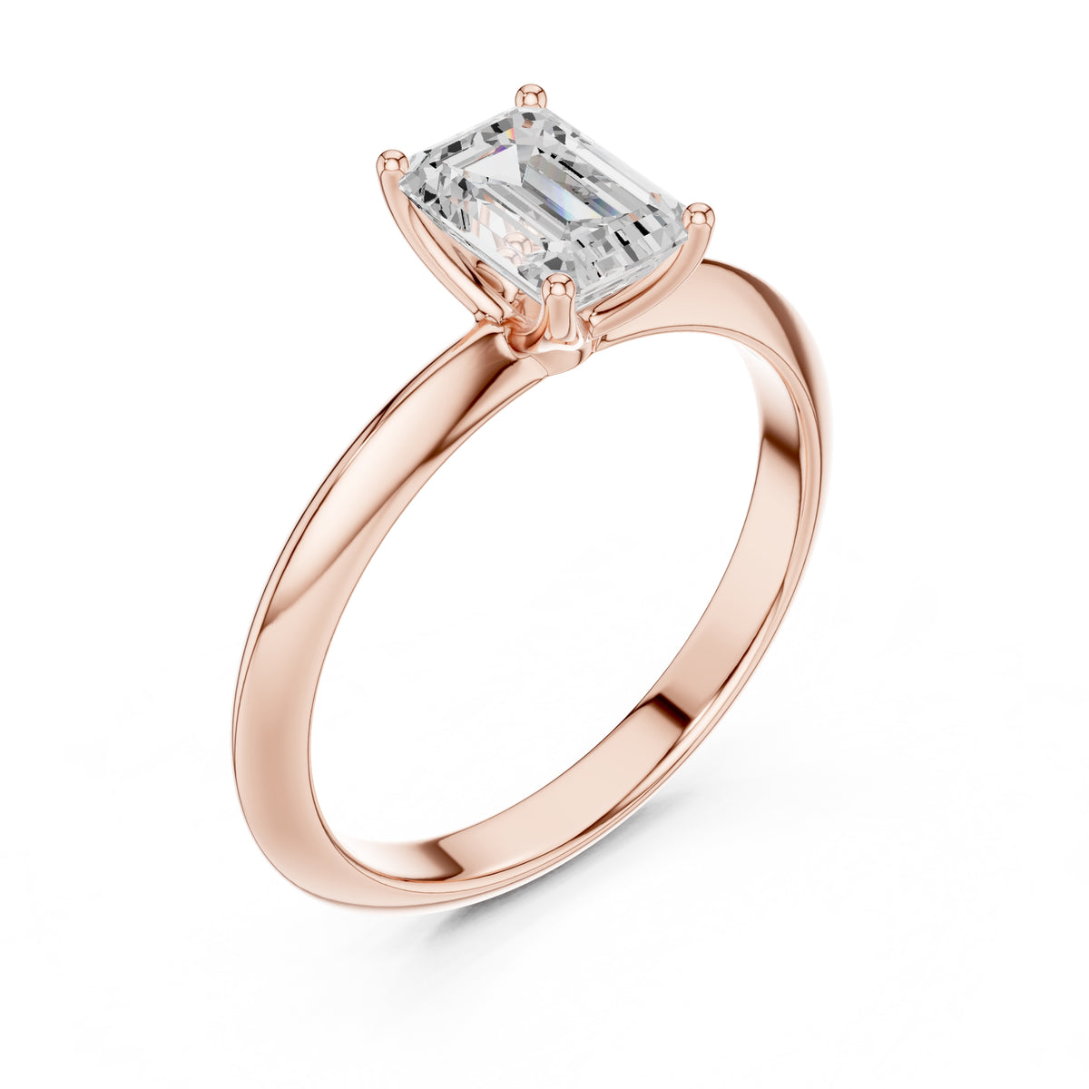 1.00 ct Signature Four-Prong Solitaire 1ct Rose Gold Emerald