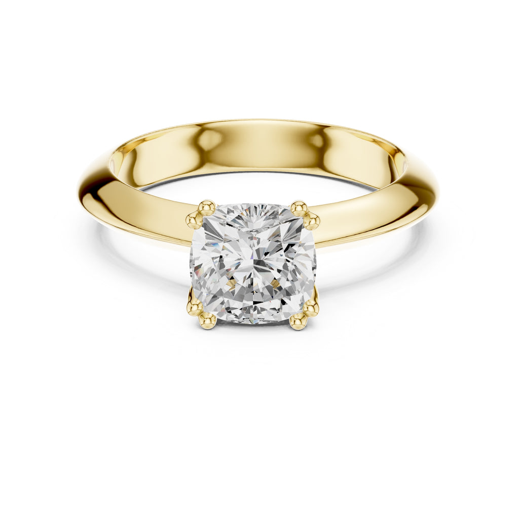 1.50 ct Twin-Claw Classic Ring 1.5ct Yellow Gold Cushion