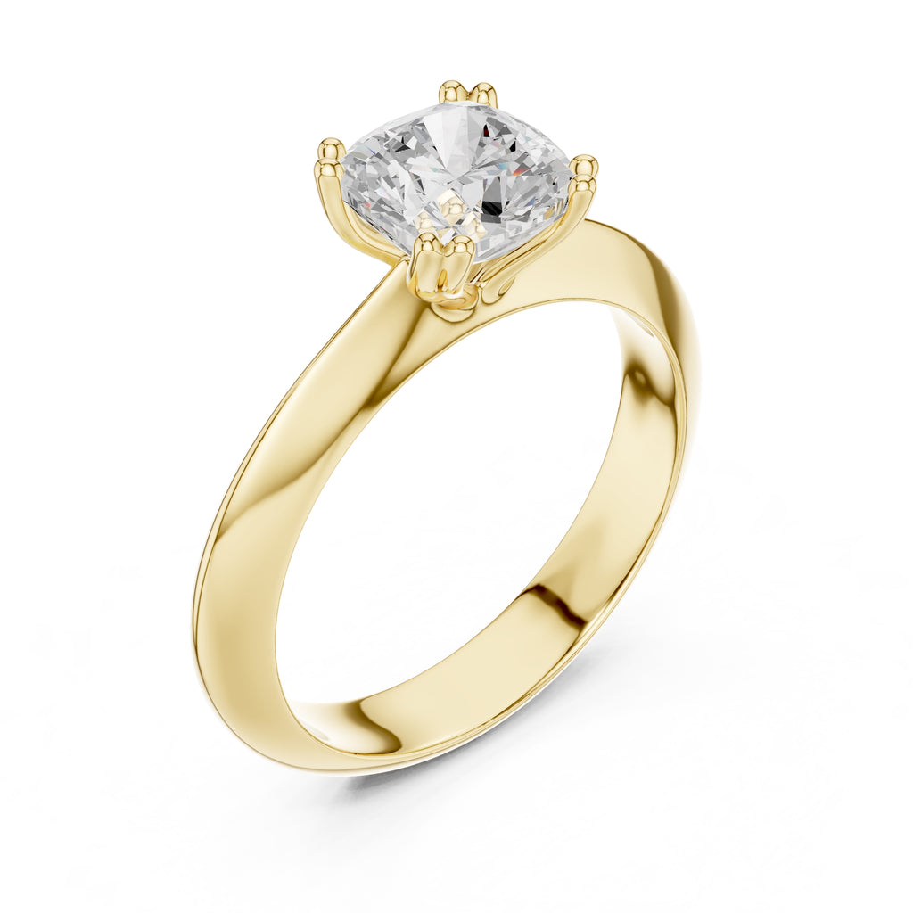 1.50 ct Twin-Claw Classic Ring 1.5ct Yellow Gold Cushion