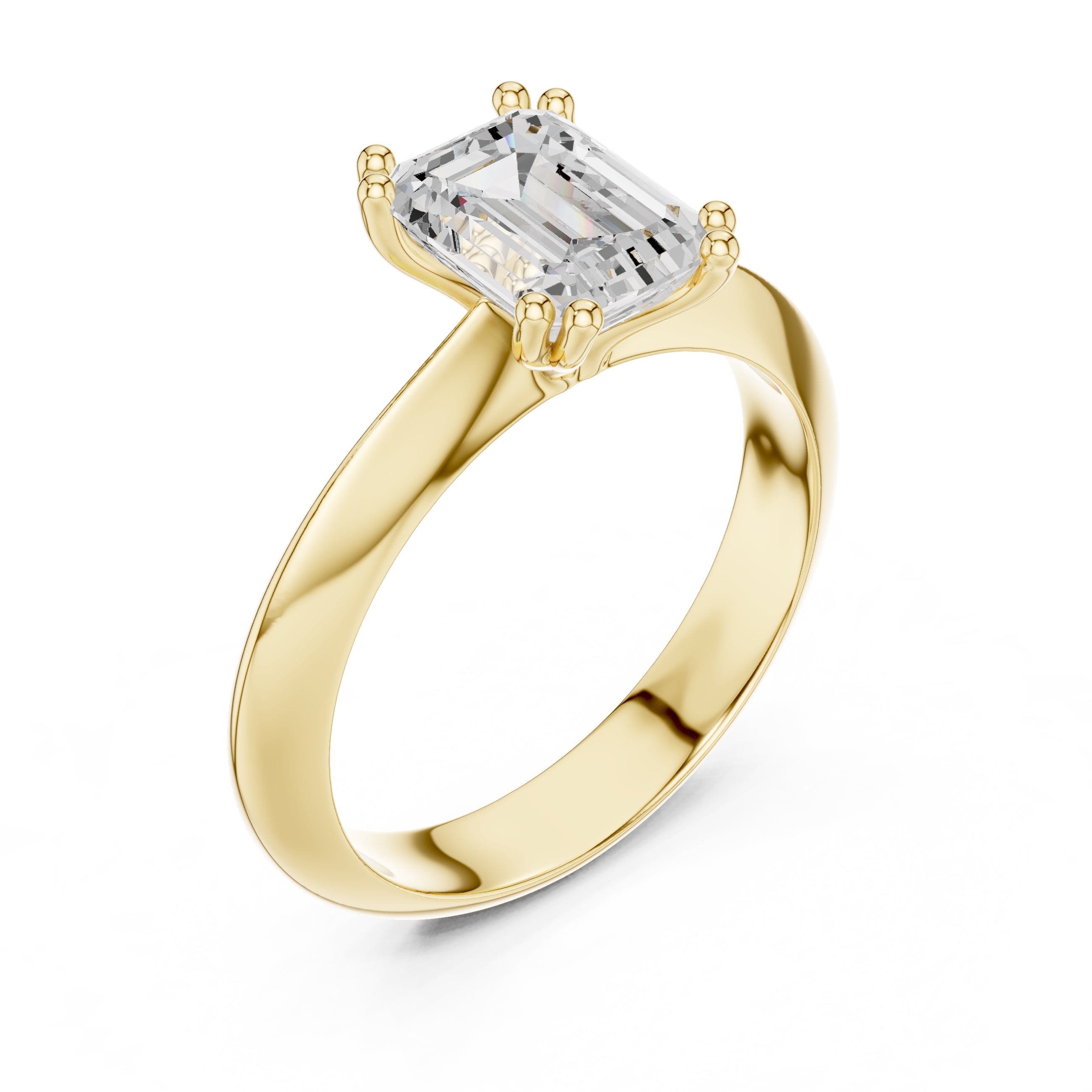 1.50 ct Twin-Claw Classic Ring 1.5ct Yellow Gold Emerald