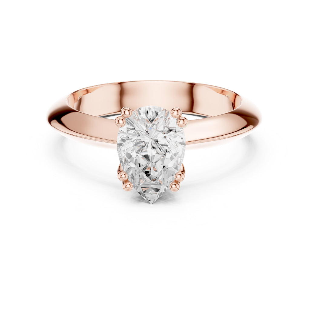 1.50 ct Twin-Claw Classic Ring 1.5ct Rose Gold Pear