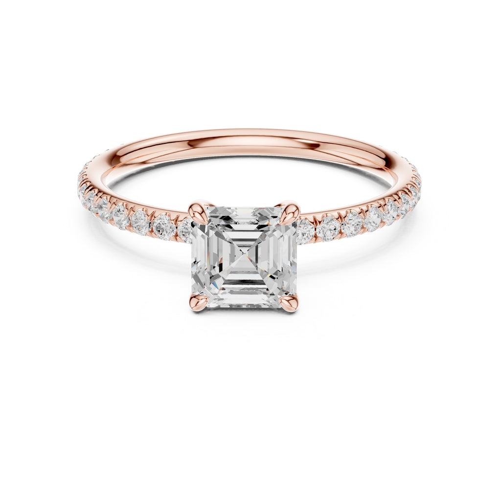 1.00 ct Classic Pavé Solitaire 1ct Rose Gold Asscher