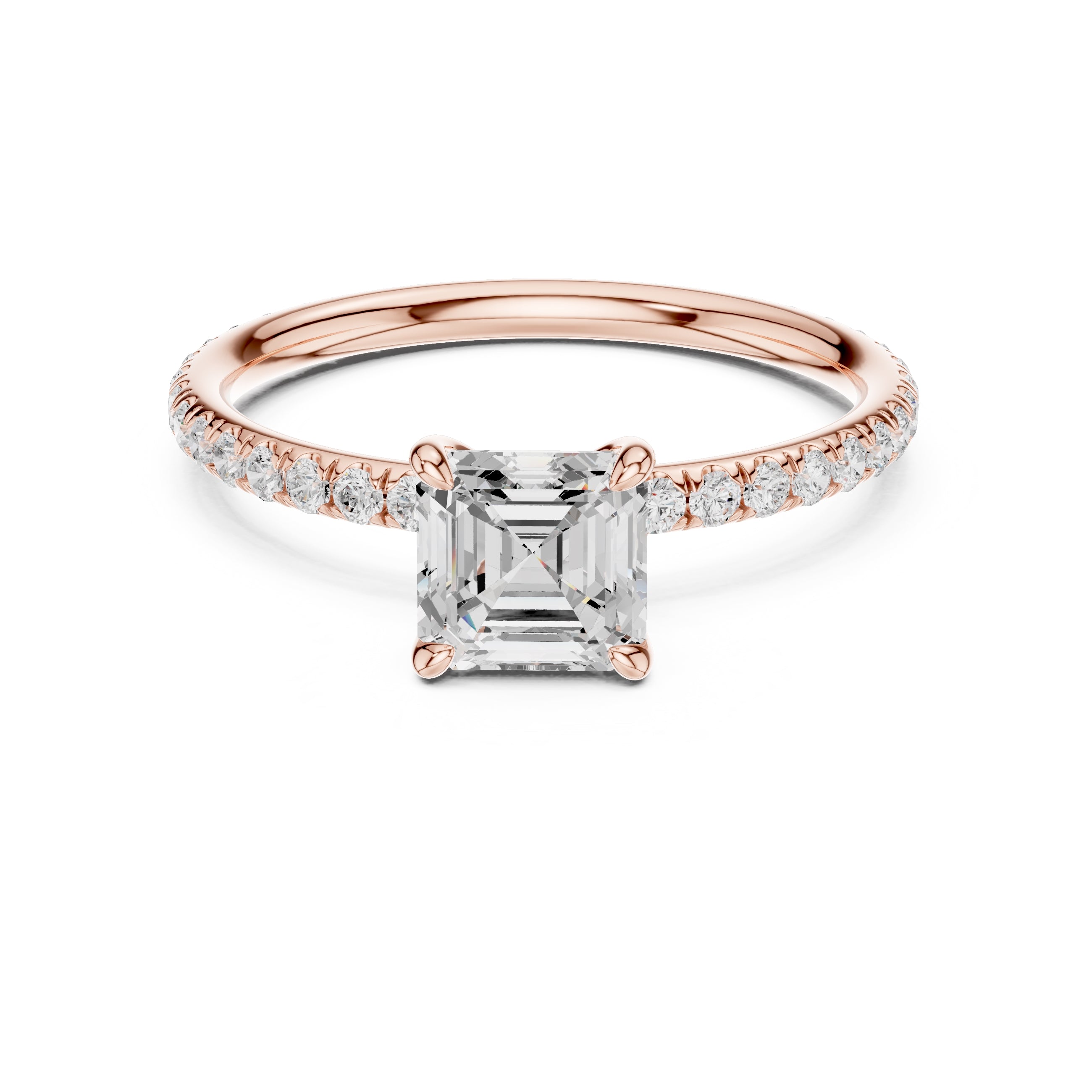 1.00 ct Classic Pavé Solitaire 1ct Rose Gold Asscher