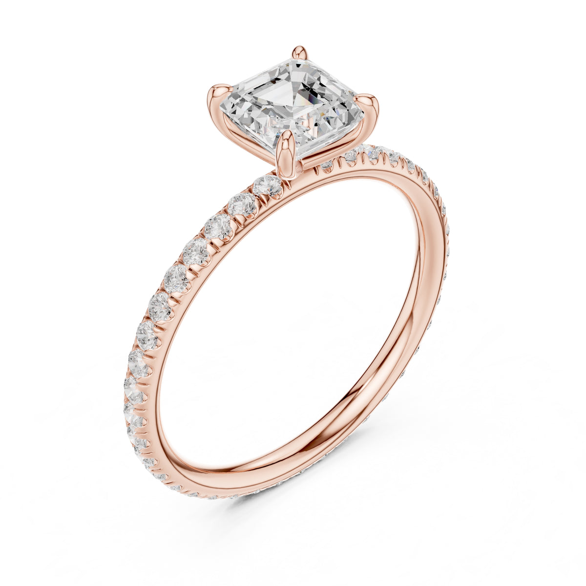 1.00 ct Classic Pavé Solitaire 1ct Rose Gold Asscher