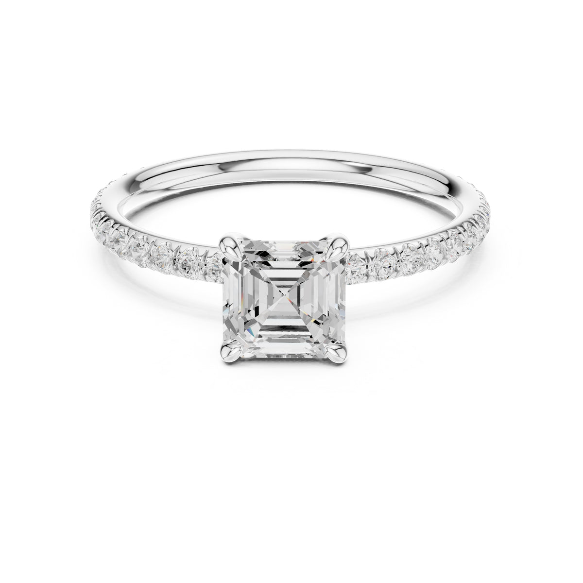 1.00 ct Classic Pavé Solitaire 1ct White Gold Asscher