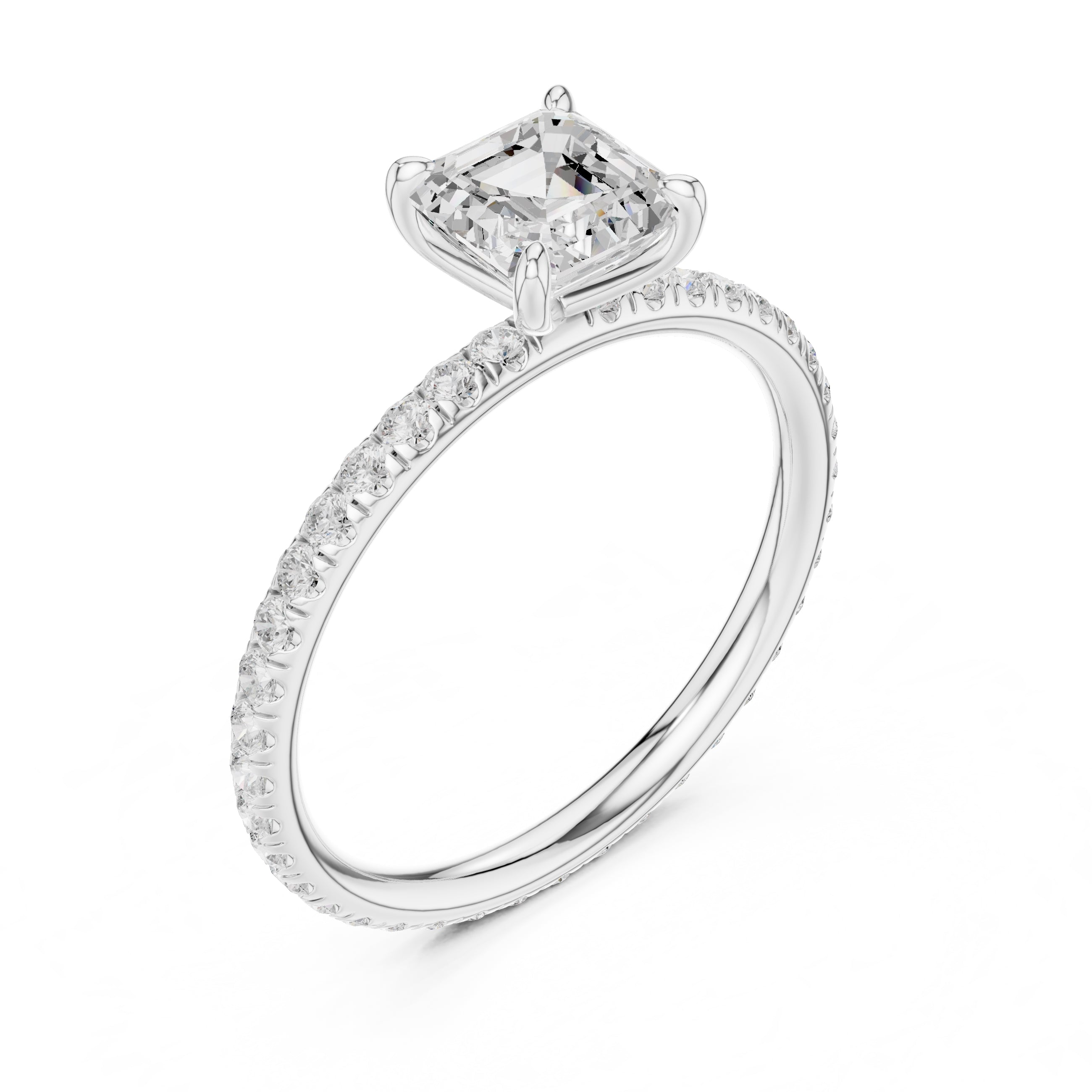 1.00 ct Classic Pavé Solitaire 1ct White Gold Asscher