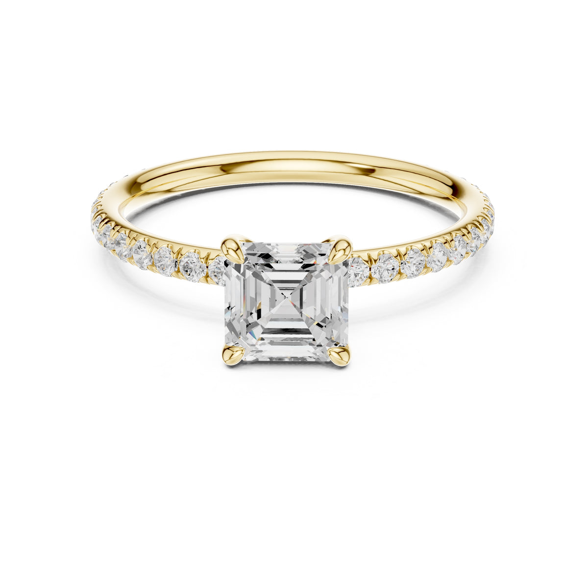 1.00 ct Classic Pavé Solitaire 1ct Yellow Gold Asscher