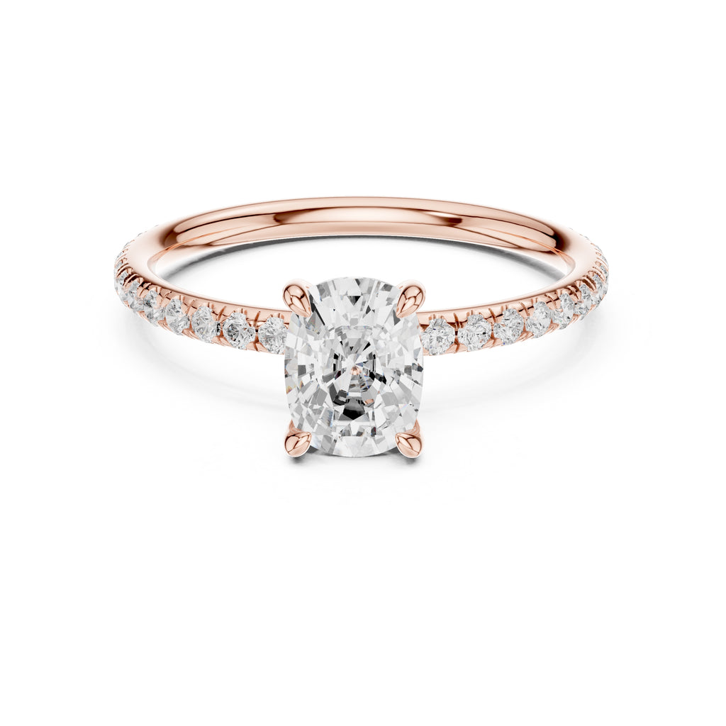 1.00 ct Classic Pavé Solitaire 1ct Rose Gold Cushion