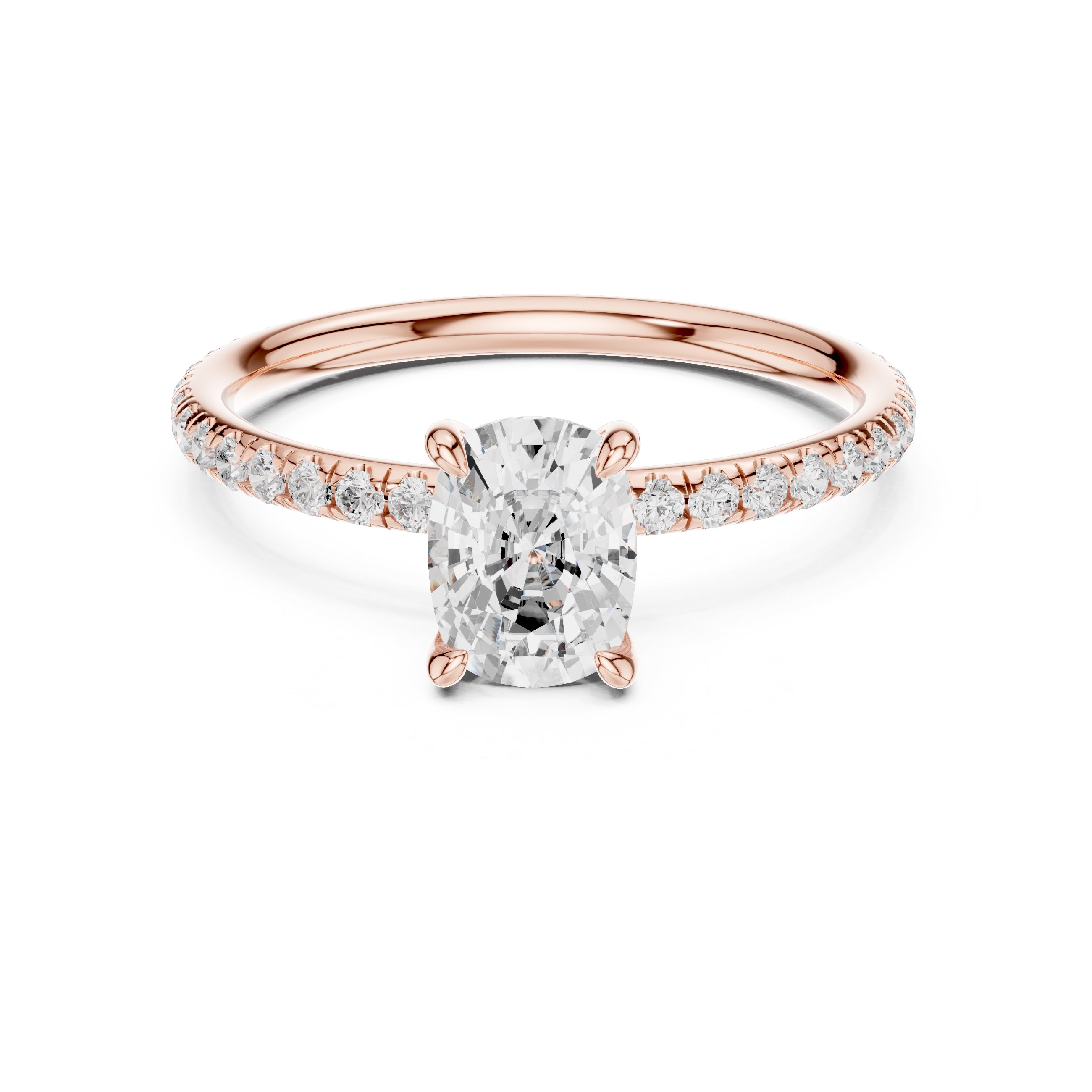 1.00 ct Classic Pavé Solitaire 1ct Rose Gold Cushion