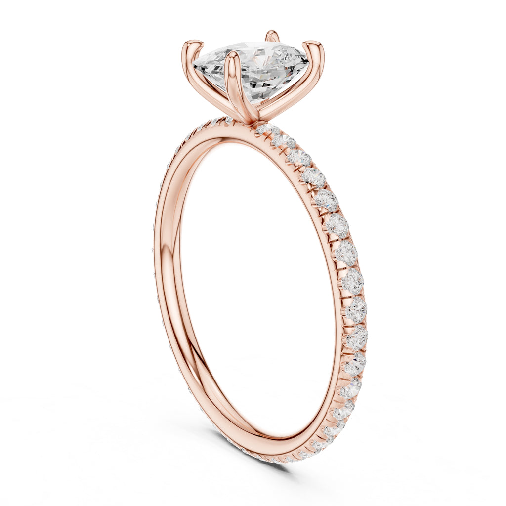 1.00 ct Classic Pavé Solitaire 1ct Rose Gold Cushion