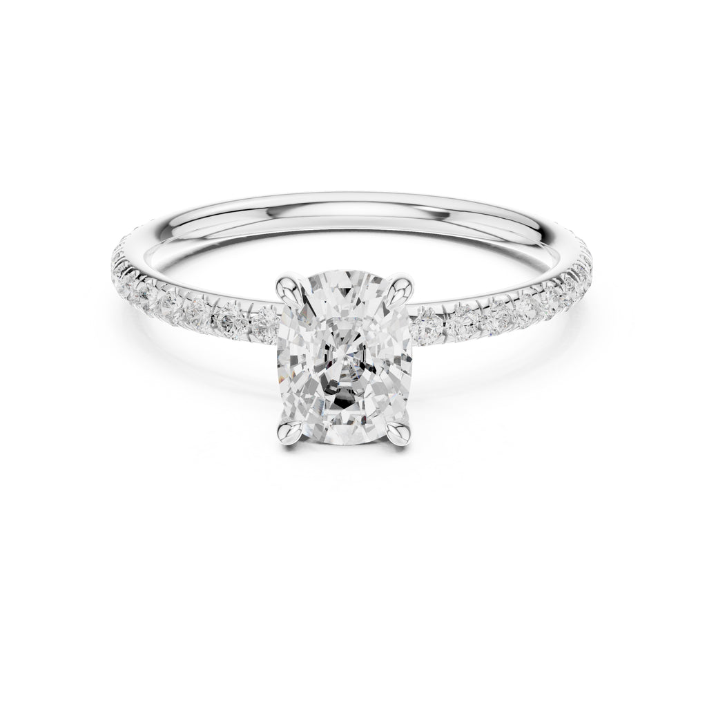 1.00 ct Classic Pavé Solitaire 1ct White Gold Cushion