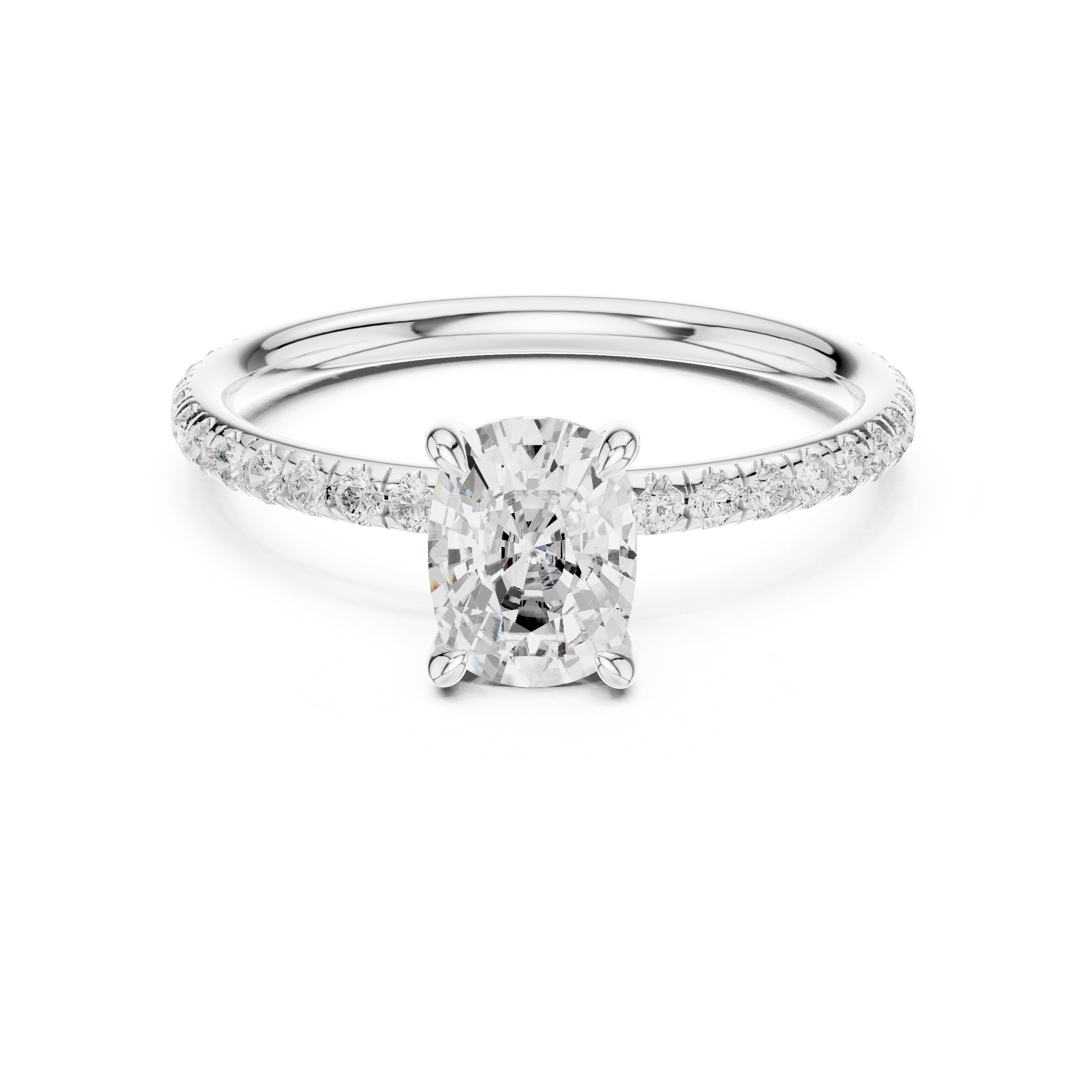 1.00 ct Classic Pavé Solitaire 1ct White Gold Cushion