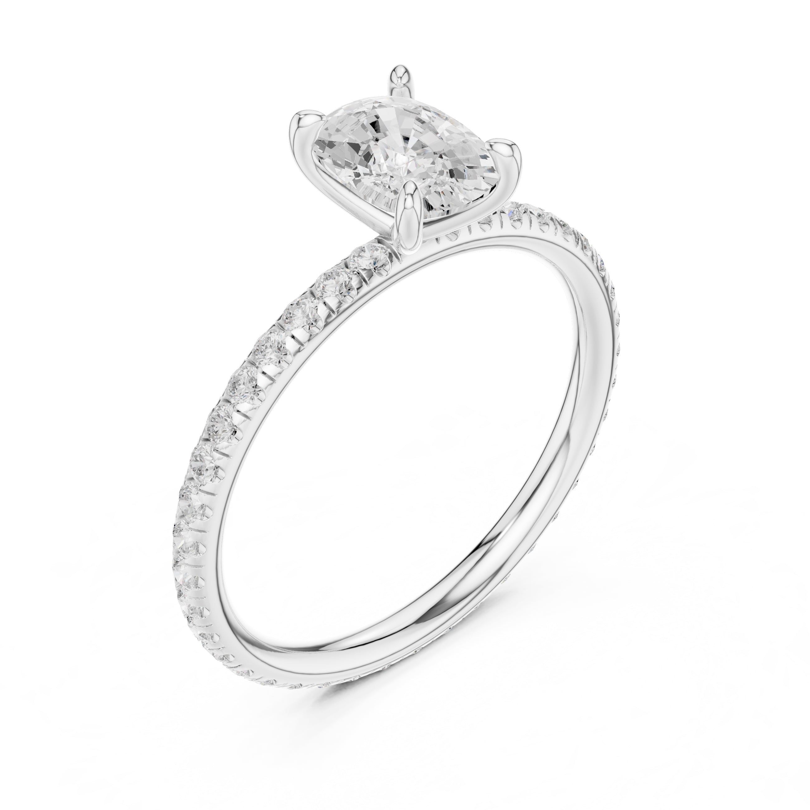 1.00 ct Classic Pavé Solitaire 1ct White Gold Cushion